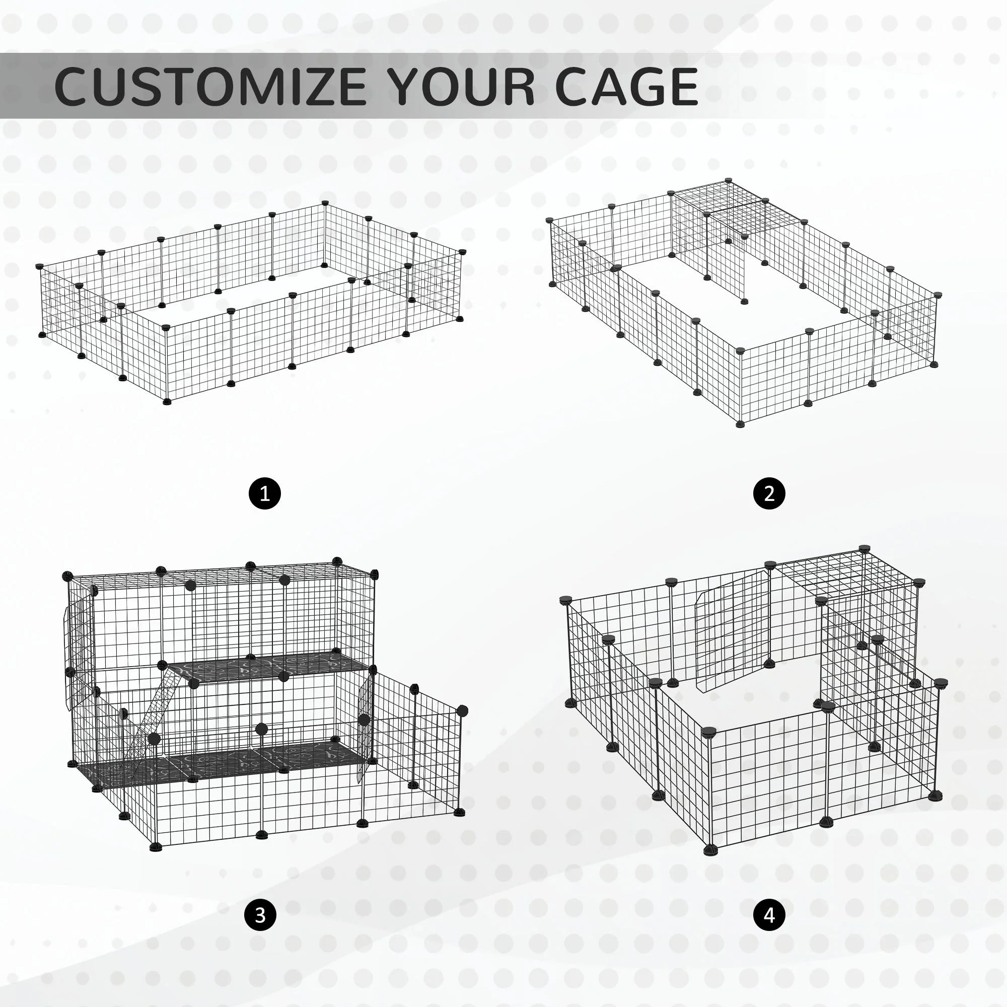 PawHut Pet Playpen w/ Door Customisable Fence for Guinea Pigs Chinchillas Hedgehogs - Black - Image 2