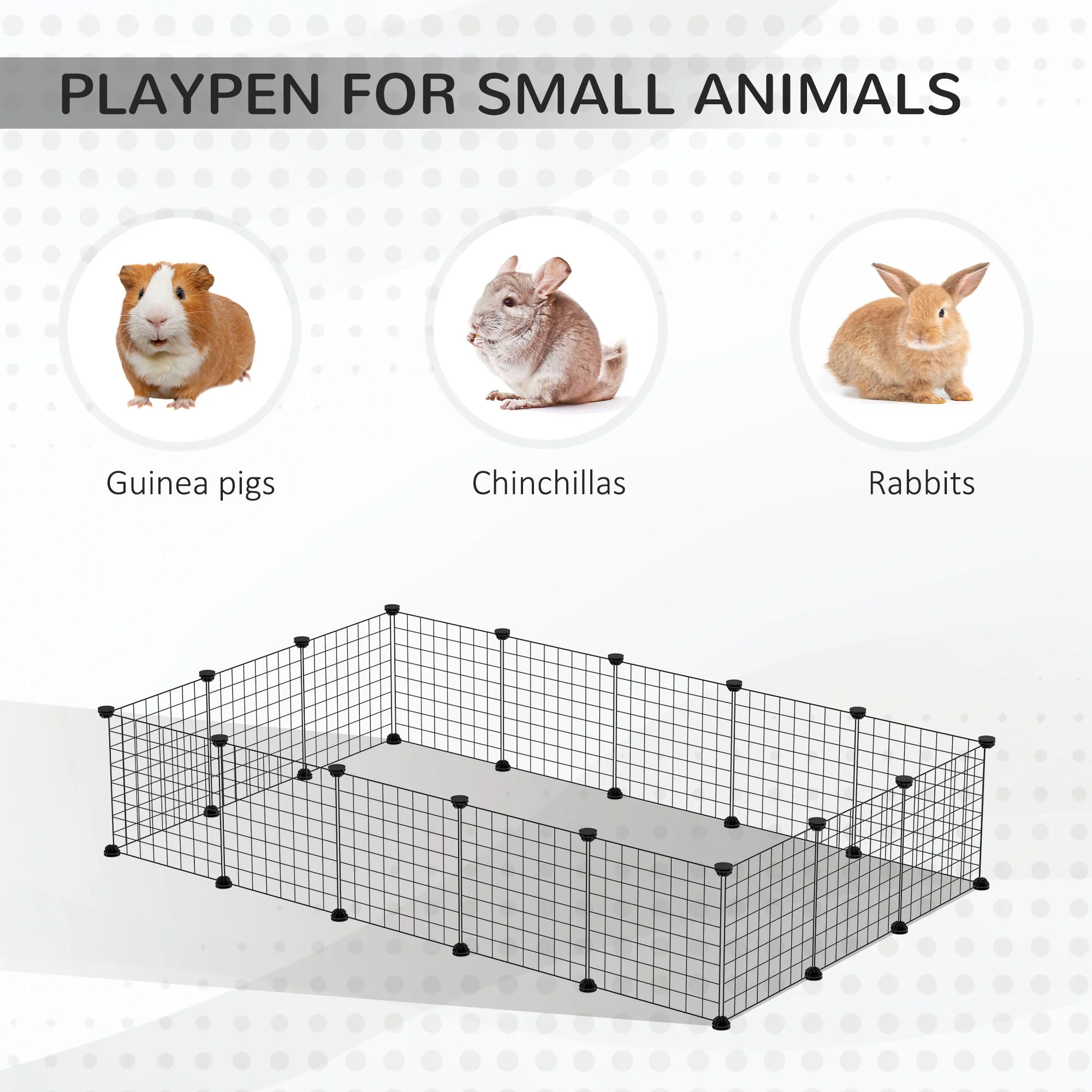 PawHut Pet Playpen w/ Door Customisable Fence for Guinea Pigs Chinchillas Hedgehogs - Black - Image 3