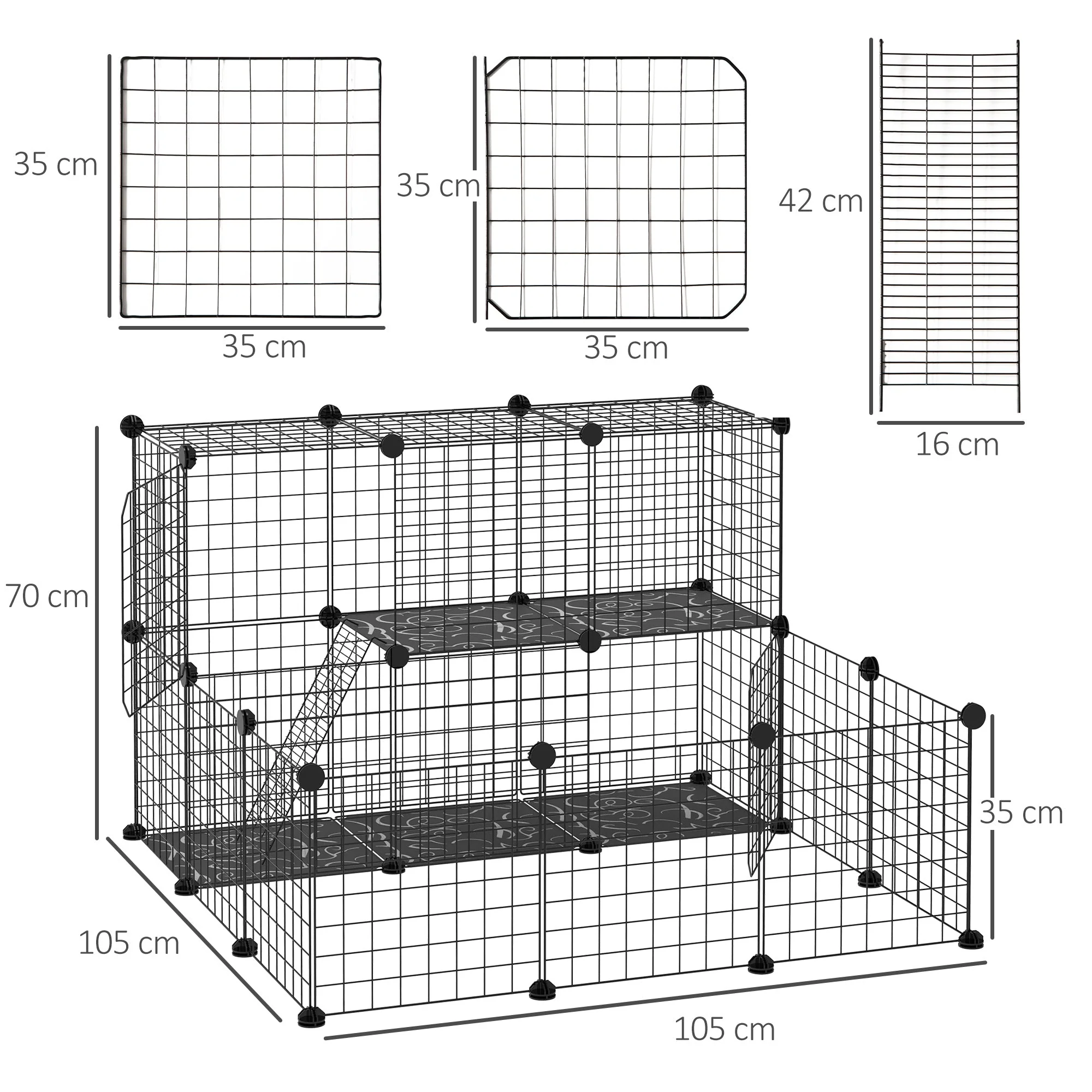 PawHut Pet Playpen w/ Door Customisable Fence for Guinea Pigs Chinchillas Hedgehogs - Black - Image 6