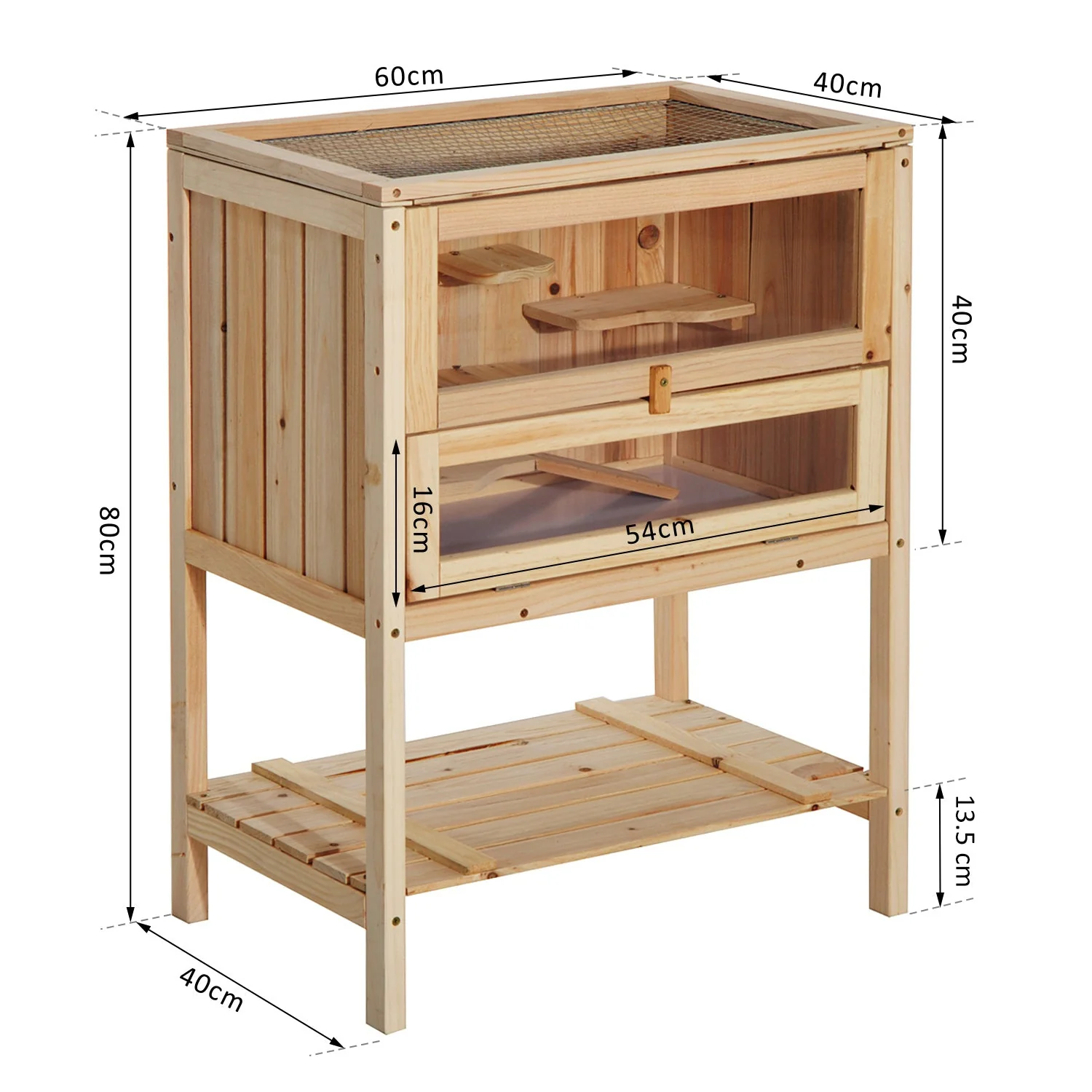 Pawhut Pet Rodent Fir Wood Elevated 3-Tier Cage Wood Tone - Image 3