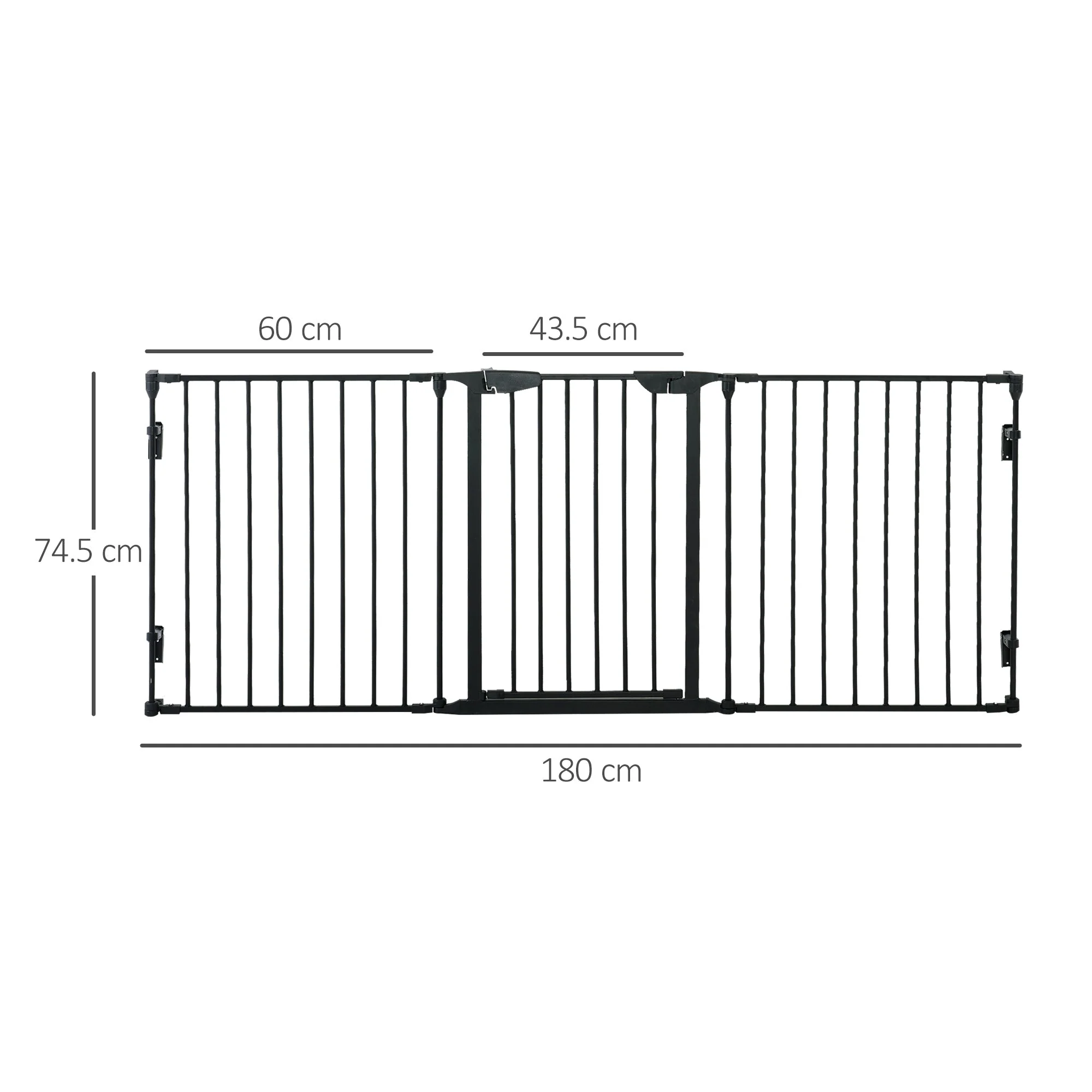 PawHut Pet Safety Gate 3-Panel Playpen Fireplace Christmas Tree Metal Fence Stair Barrier Room Divider with Walk Through Door Automatically Close Lock Black - Image 4