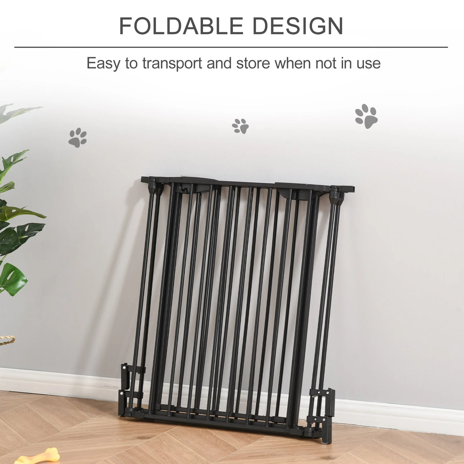 PawHut Pet Safety Gate 3-Panel Playpen Fireplace Christmas Tree Metal Fence Stair Barrier Room Divider with Walk Through Door Automatically Close Lock Black - Image 6