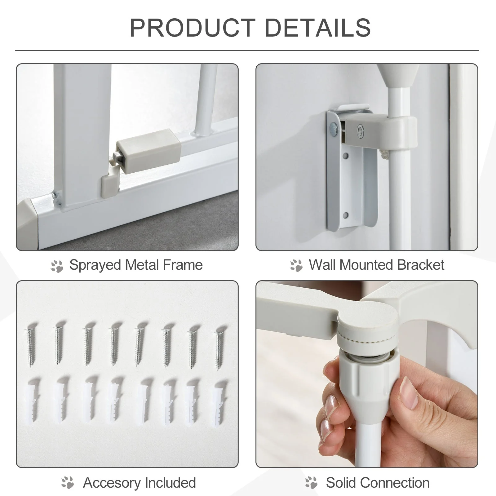PawHut Pet Safety Gate 3-Panel Playpen Fireplace Christmas Tree Metal Fence Stair Barrier Room Divider with Walk Through Door Automatically Close Lock White - Image 8