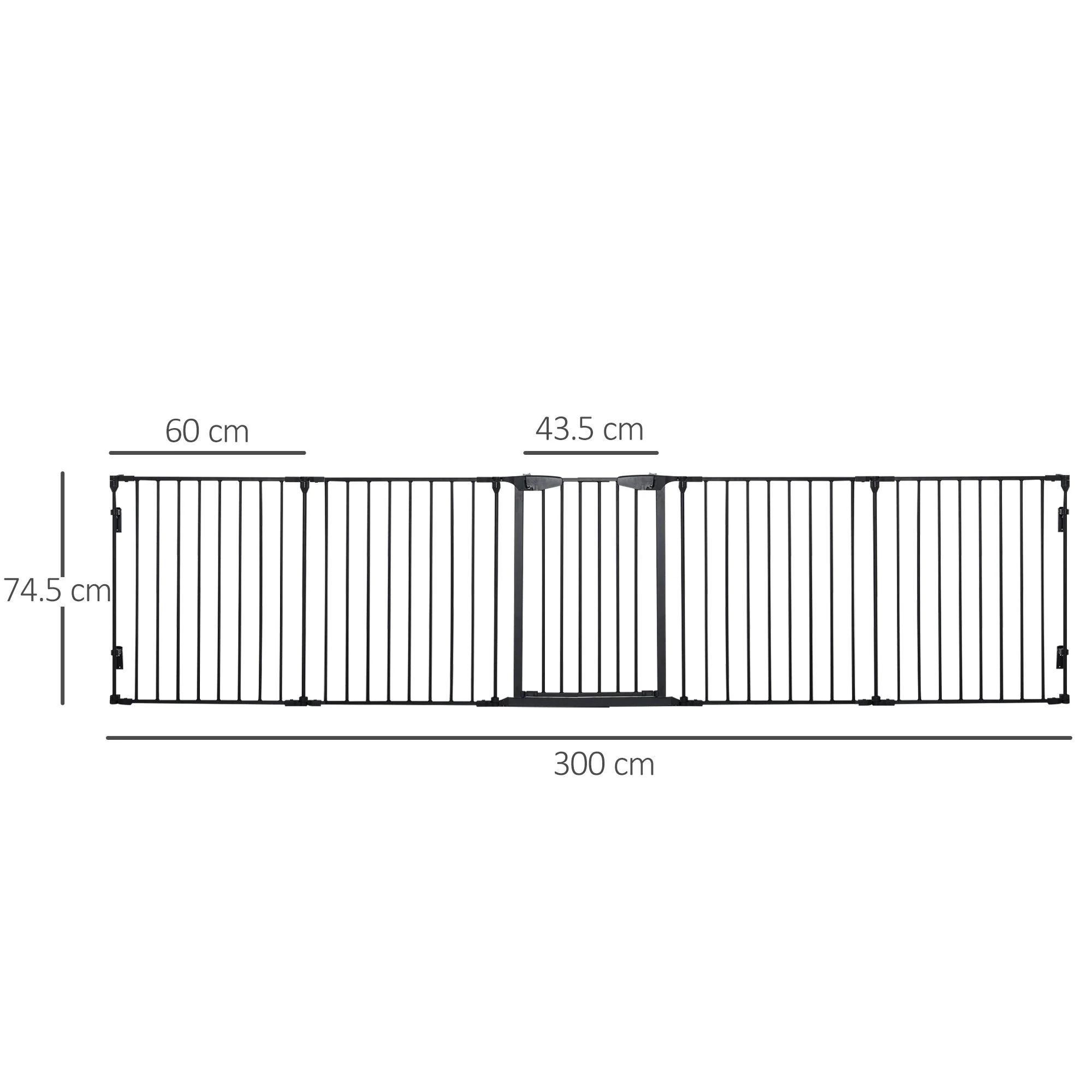 PawHut Pet Safety Gate 5-Panel Playpen Fireplace Christmas Tree Metal Fence Stair Barrier Room Divider with Walk Through Door Automatically Close Lock Black - Image 5