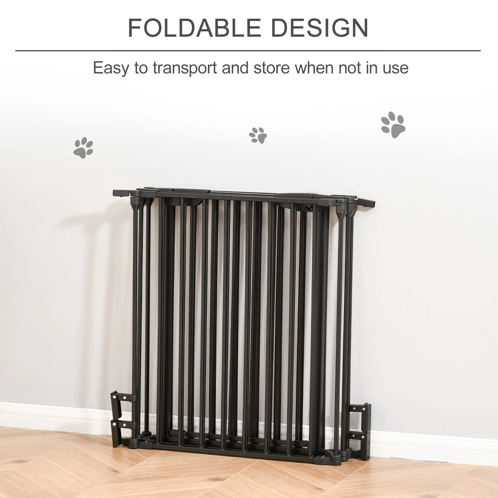 PawHut Pet Safety Gate 5-Panel Playpen Fireplace Christmas Tree Metal Fence Stair Barrier Room Divider with Walk Through Door Automatically Close Lock Black - Image 6
