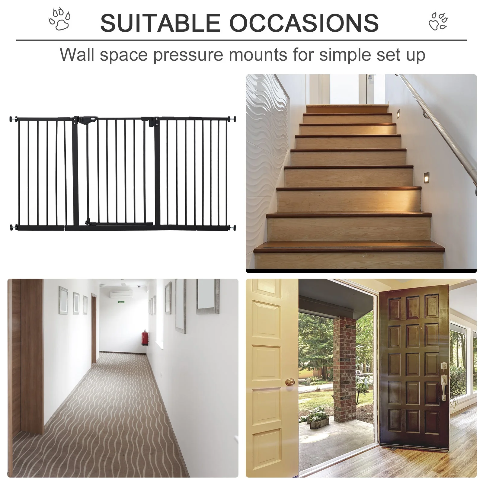 PawHut Pet Safety Gate Retractable Divider Home w/ 3 Extensions and Adjustable Screws - Image 7