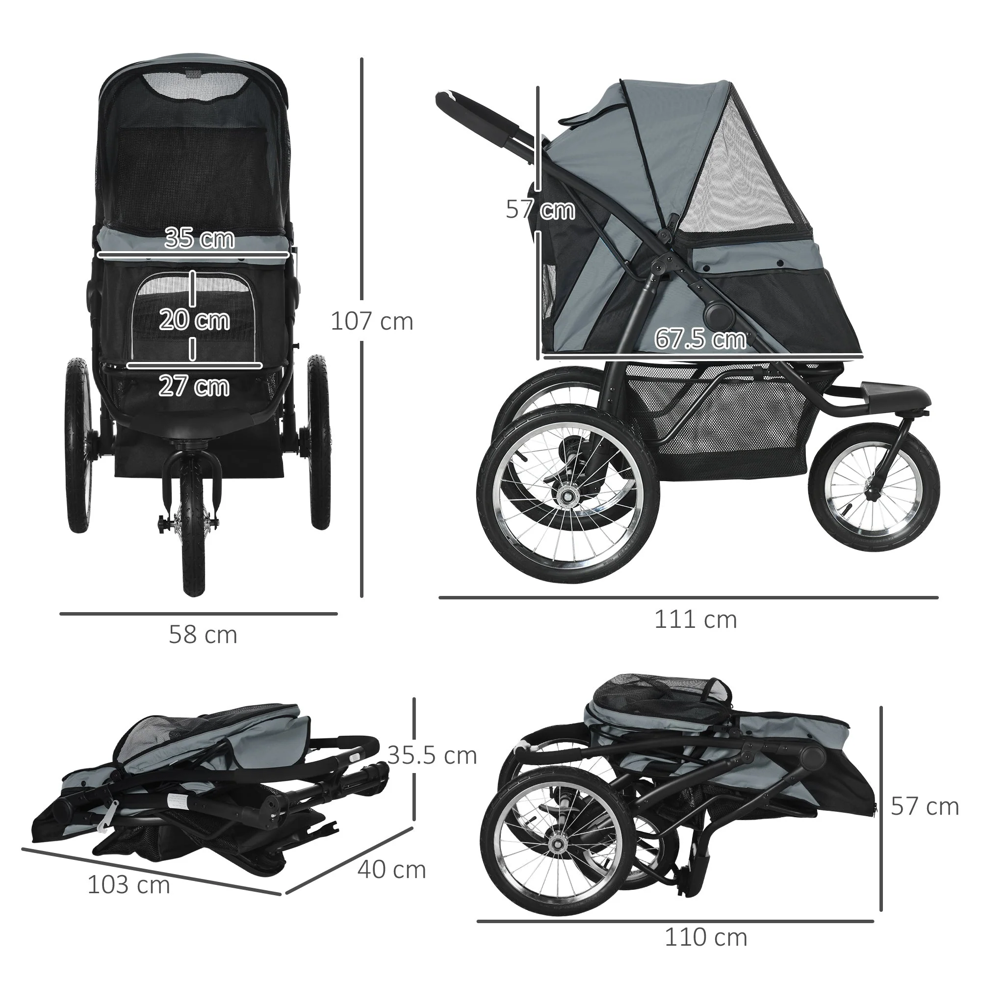 PawHut Pet Stroller Jogger for Medium - Image 3
