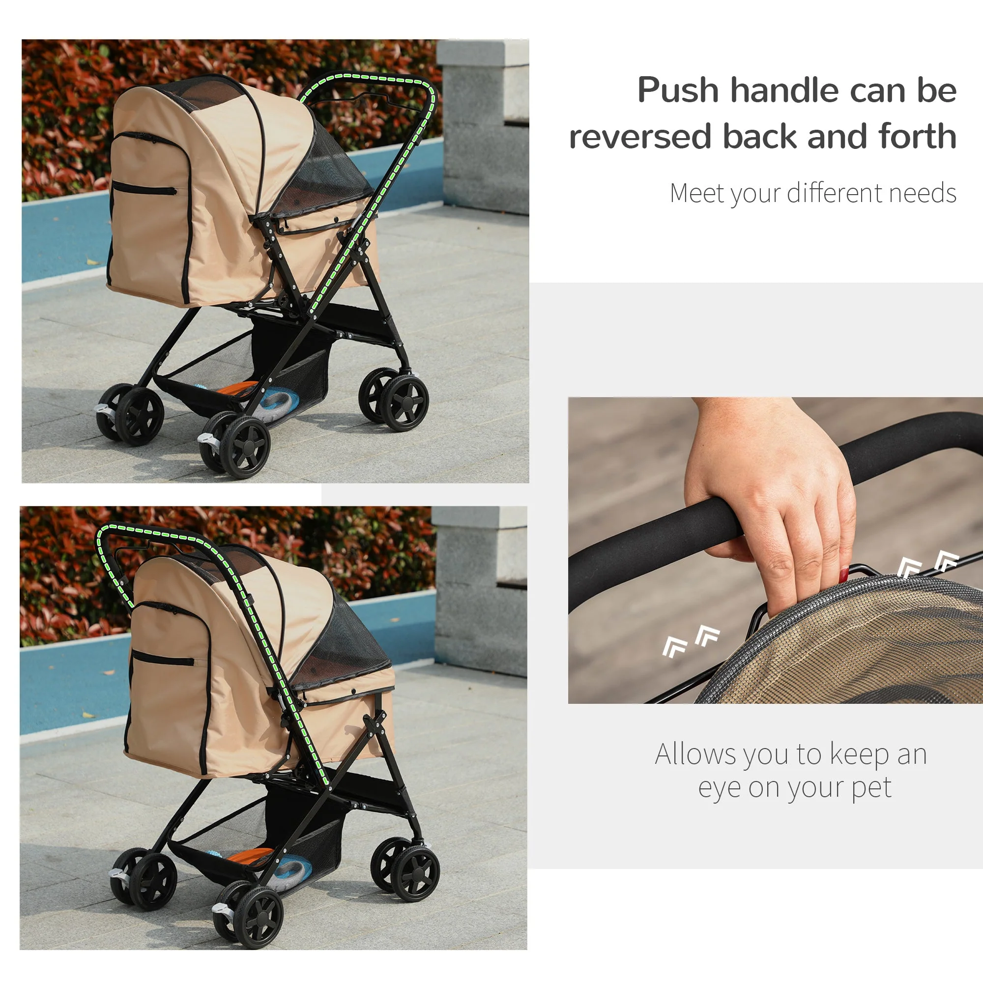 PawHut Pet Stroller Pushchair Foldable Travel Dog Cat Carriage w/ Reversible Handle Brake Basket - Image 7