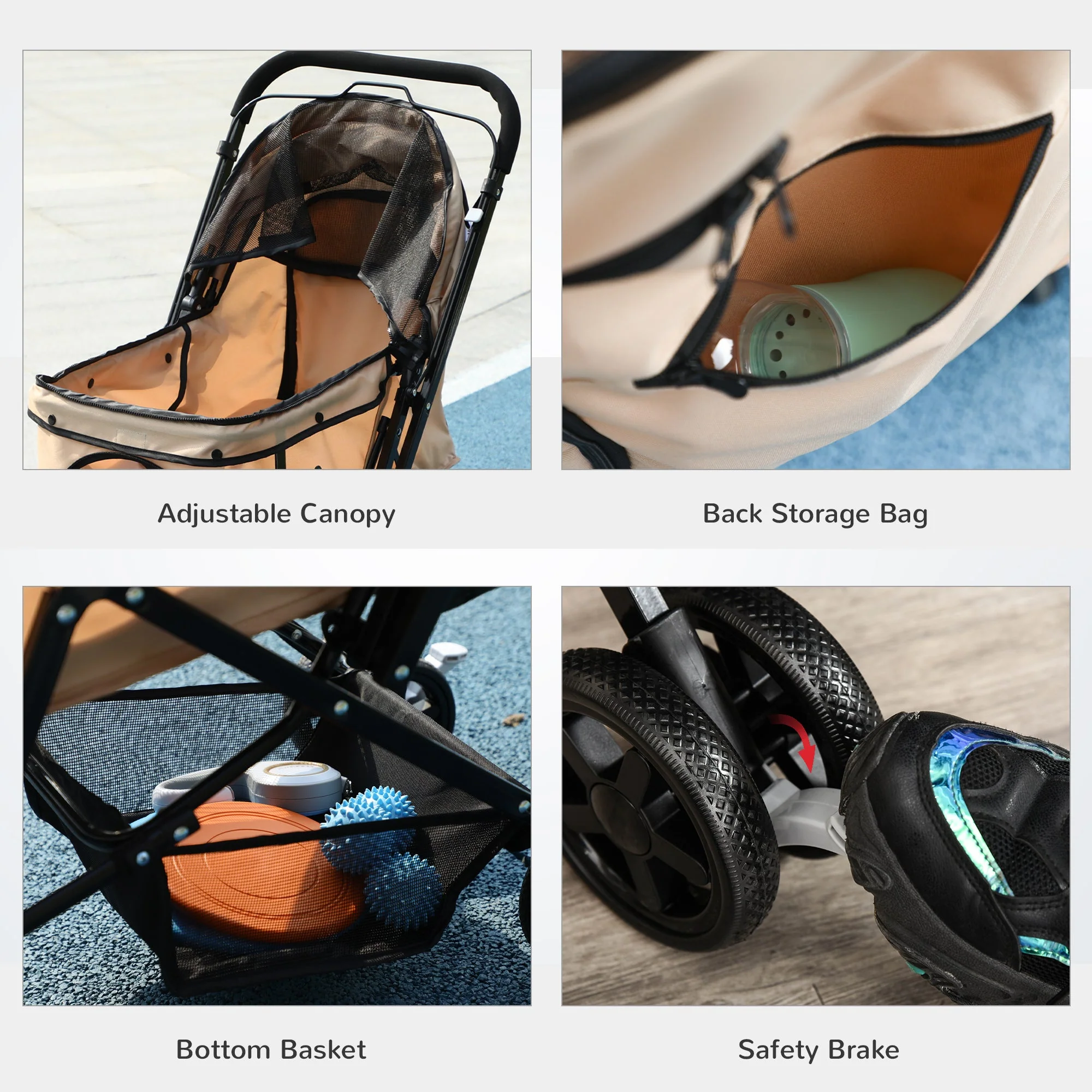 PawHut Pet Stroller Pushchair Foldable Travel Dog Cat Carriage w/ Reversible Handle Brake Basket - Image 8