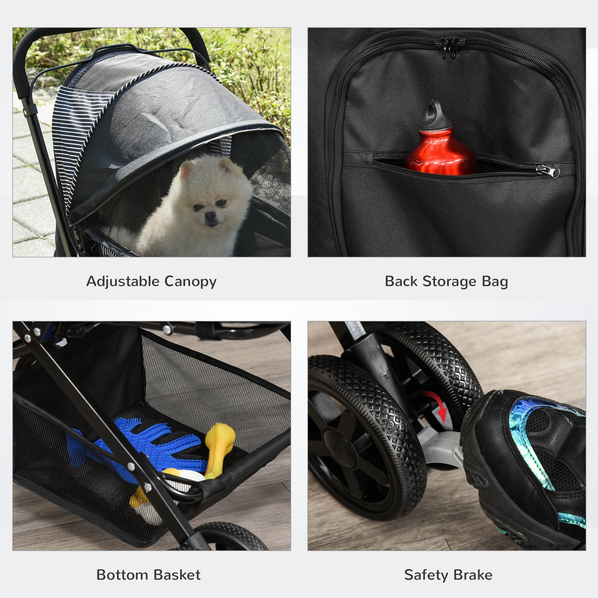 PawHut Pet Stroller Pushchair Foldable Travel Dog Cat Carriage w/ Reversible Handle Brake Basket - Image 6