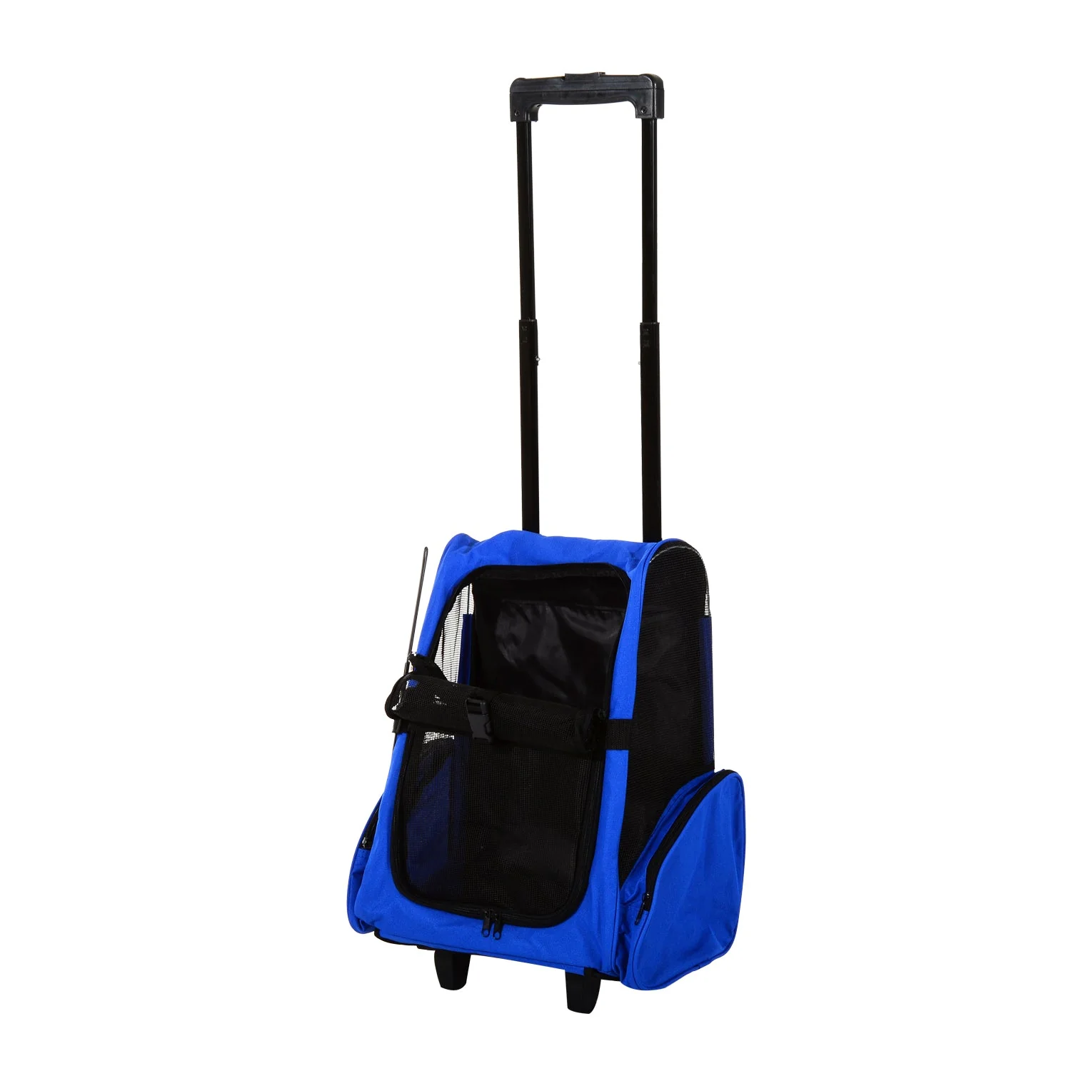 PawHut Pet Travel Backpack Bag Cat Puppy Dog Carrier w/ Trolley and Telescopic Handle Portable Stroller Wheel Luggage Bag Blue - Image 9