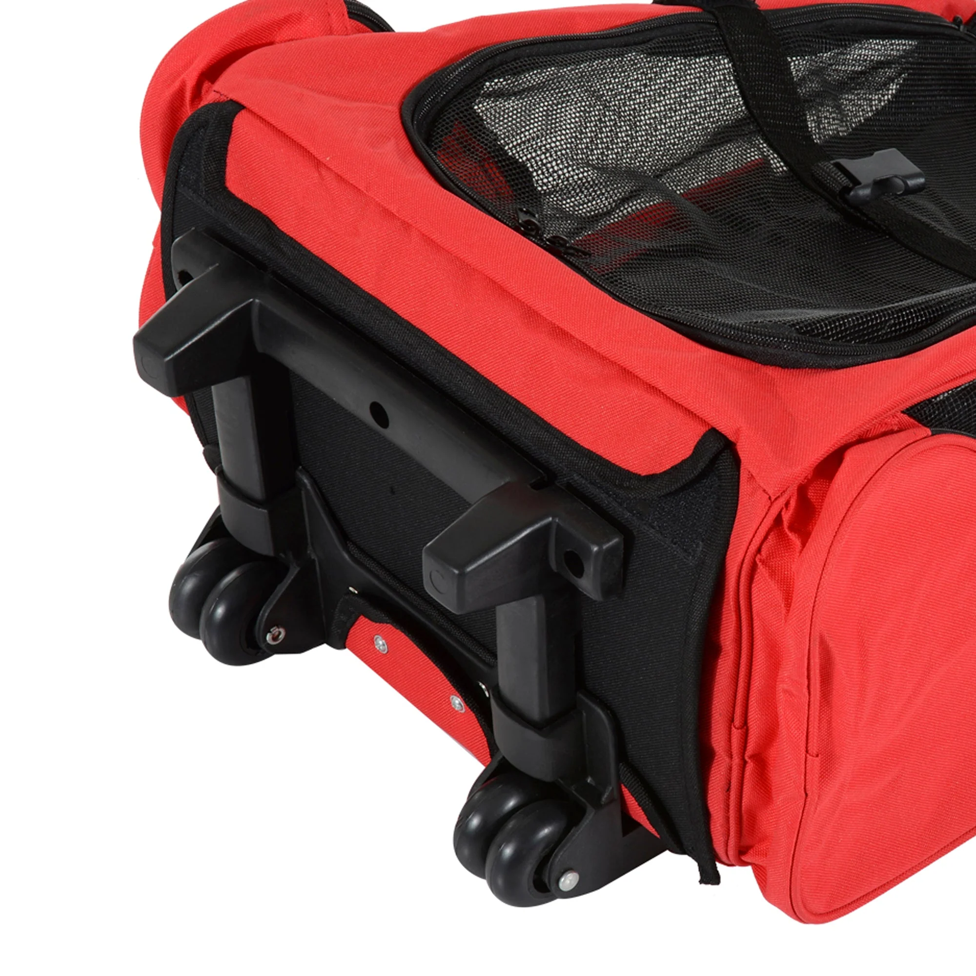 PawHut Pet Travel Backpack Bag Cat Puppy Dog Carrier w/ Trolley and Telescopic Handle Portable Stroller Wheel Luggage Bag (Red) - Image 2