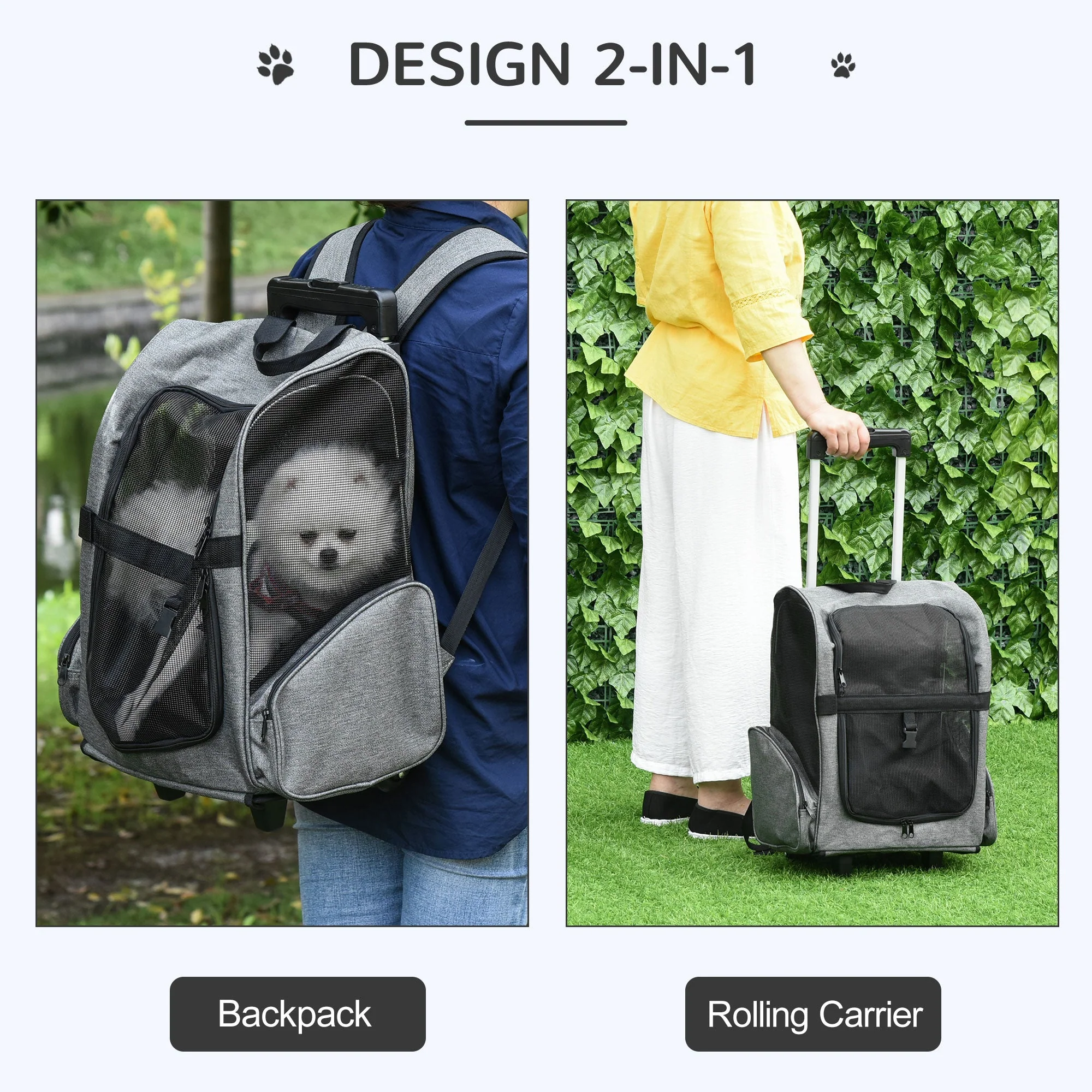 PawHut Pet Travel Backpack Bag Cat Puppy Dog Carrier w/ Trolley and Telescopic Wheel - Image 4
