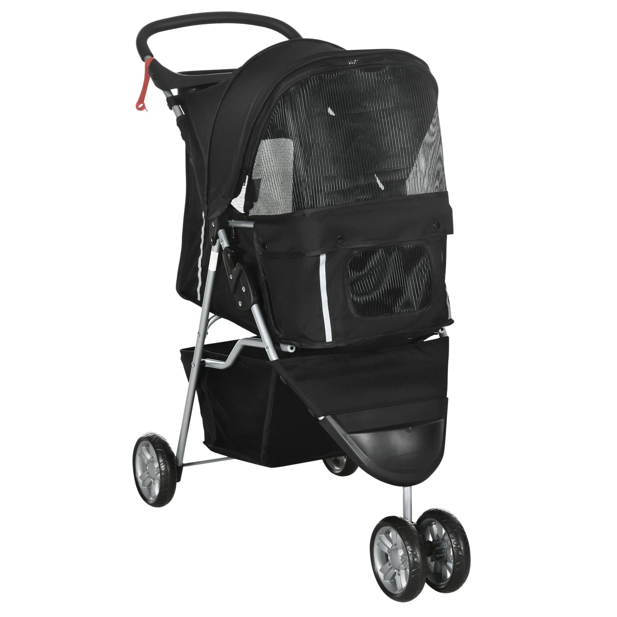 PawHut Pet Travel Stroller Cat Dog Pushchair Trolley Puppy Jogger Carrier Three Wheels for Small Miniature DogsBlack - Image 2