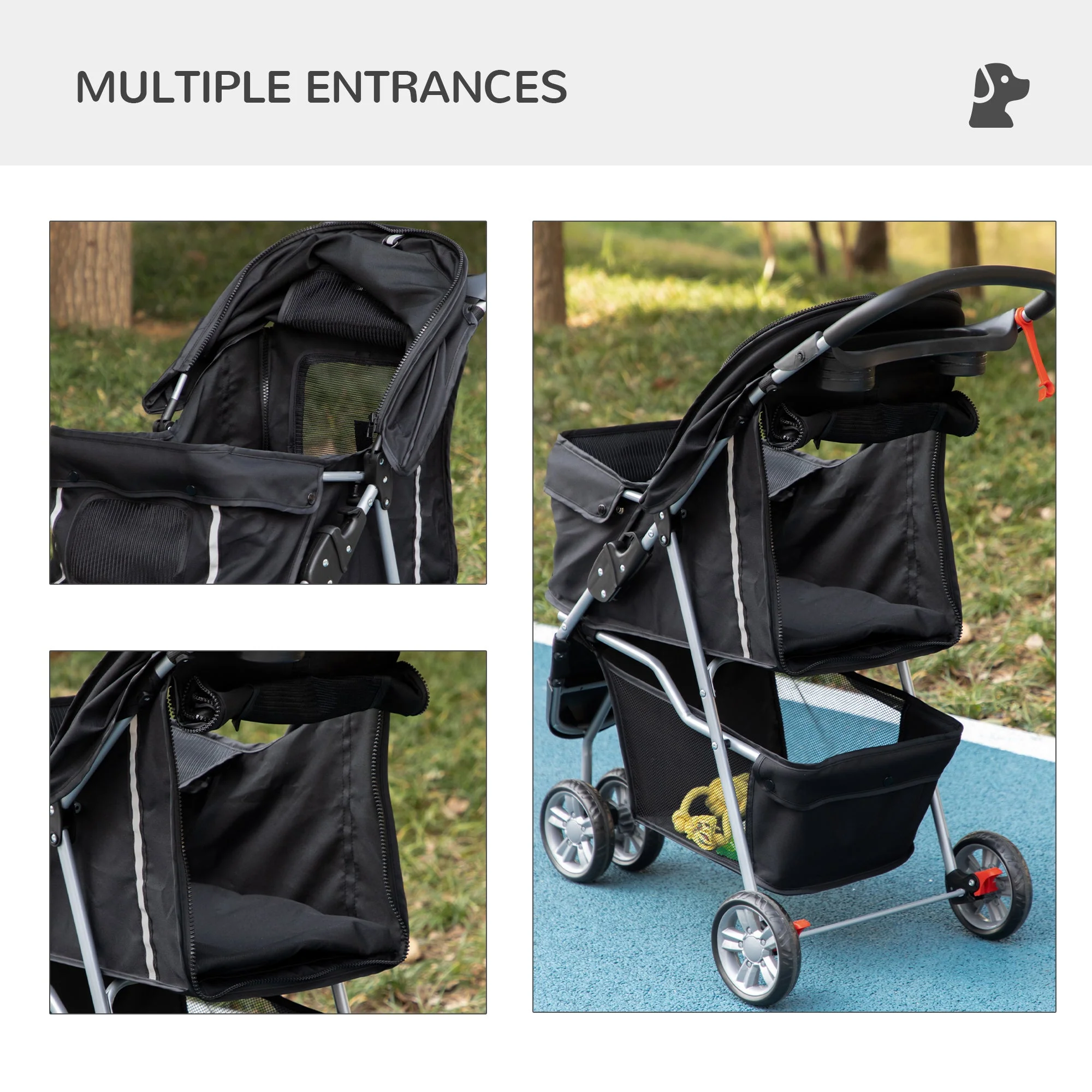 PawHut Pet Travel Stroller Cat Dog Pushchair Trolley Puppy Jogger Carrier Three Wheels for Small Miniature DogsBlack - Image 6
