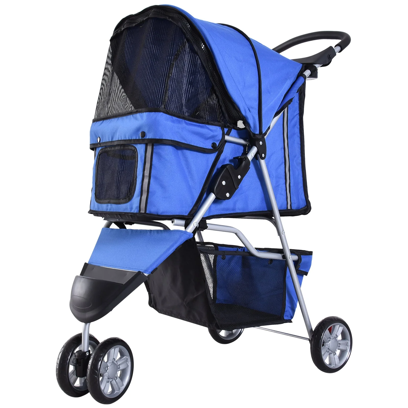 PawHut Pet Travel Stroller Cat Dog Pushchair Trolley Puppy Jogger Carrier Three Wheels for Small Miniature DogsBlue - Image 2