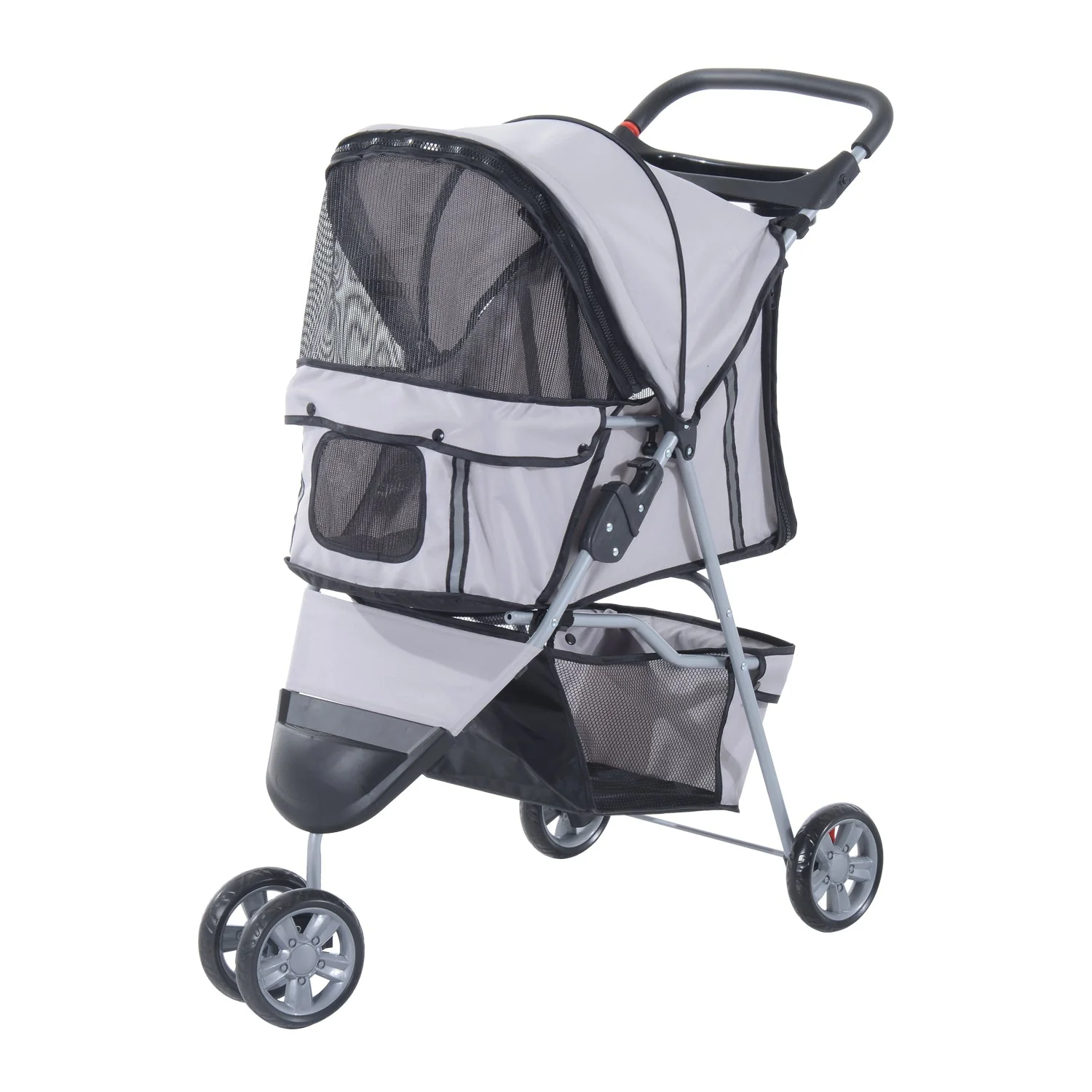 PawHut Pet Travel Stroller Cat Dog Pushchair Trolley Puppy Jogger Carrier Three Wheels for Small Miniature DogsGrey - Image 2