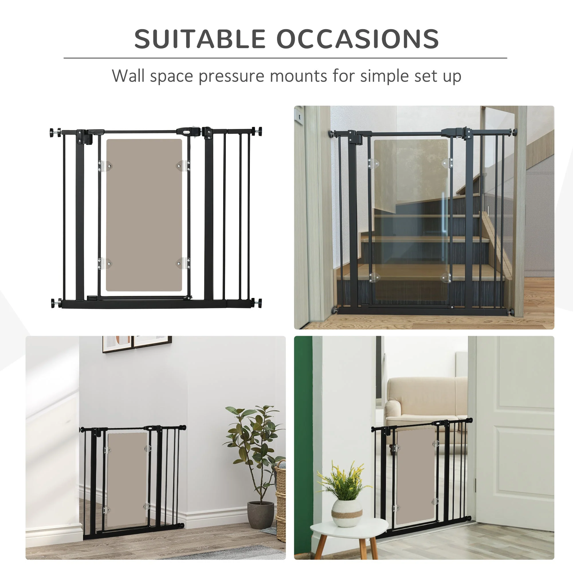 PawHut Pressure Fit Safety Gate for Doorways and Staircases - Image 3