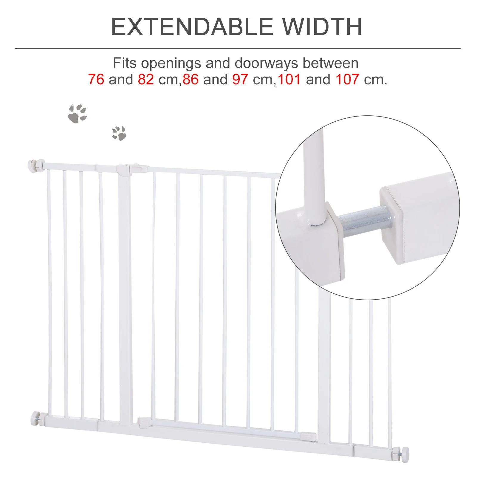 PawHut Pressure Fitted Pet Dog Safety Gate Metal Fence Extending 72-107cm Wide - Image 6