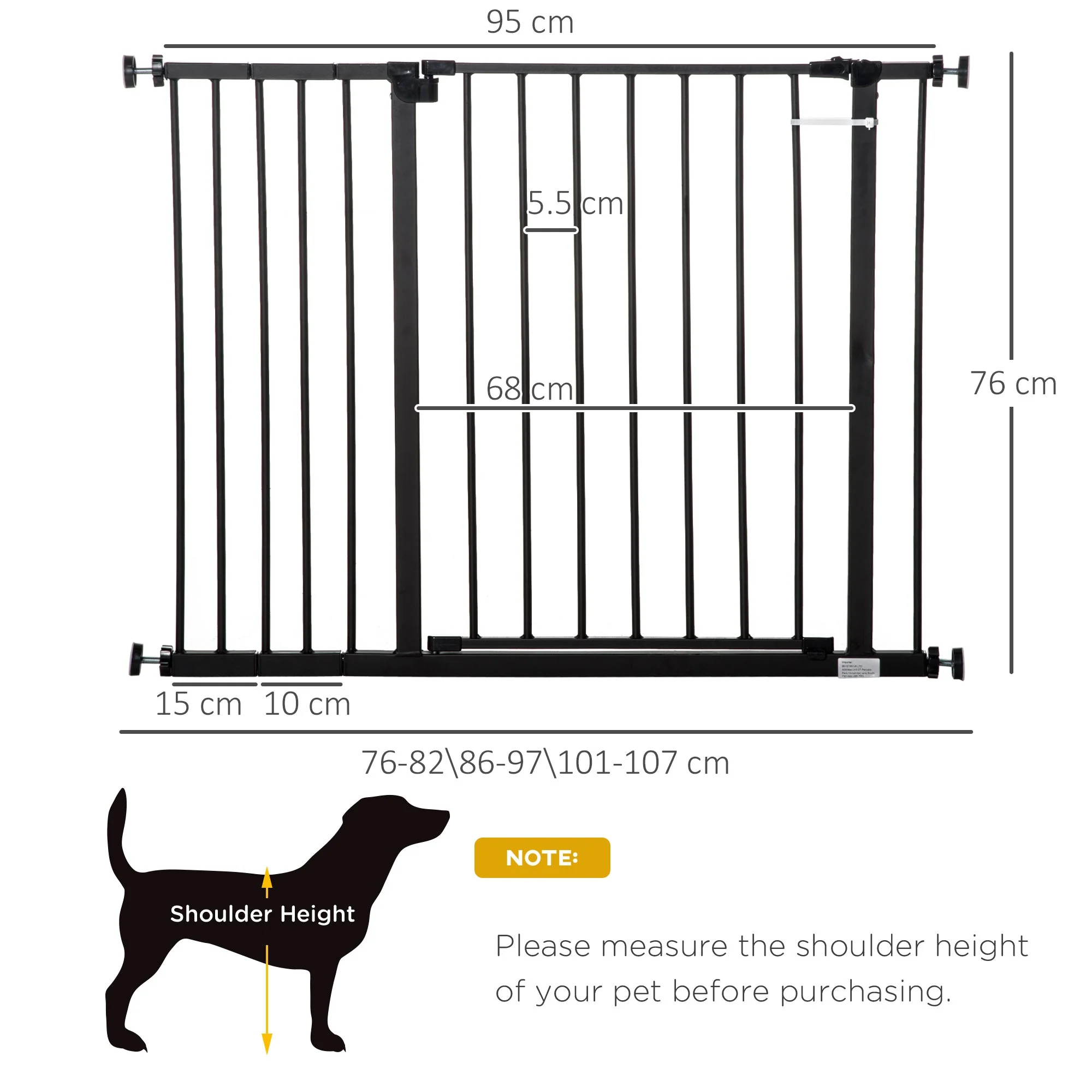 PawHut Pressure Fitted Pet Dog Safety Gate Metal Fence Extending 76-107cm Wide - Image 2