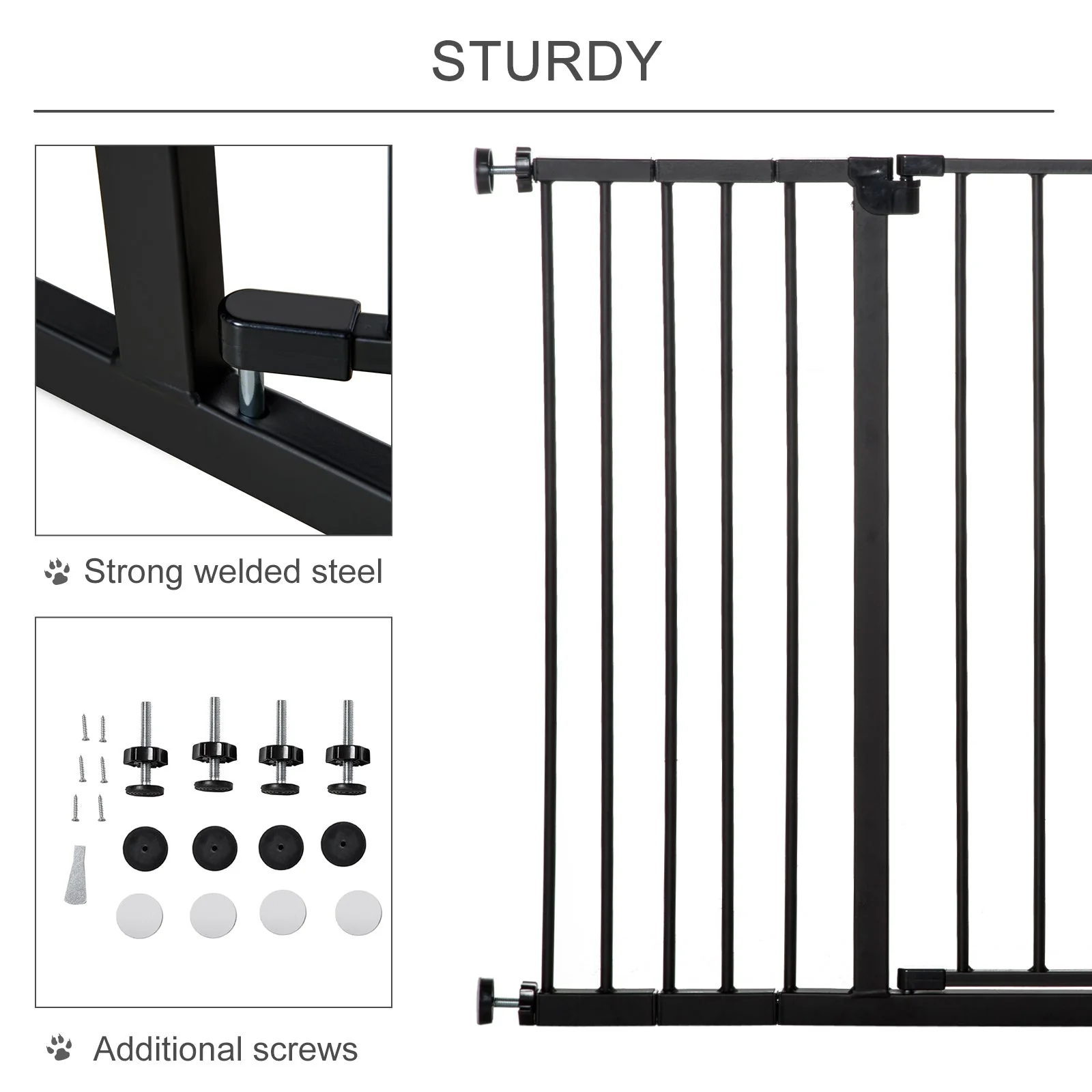 PawHut Pressure Fitted Pet Dog Safety Gate Metal Fence Extending 76-107cm Wide - Image 4