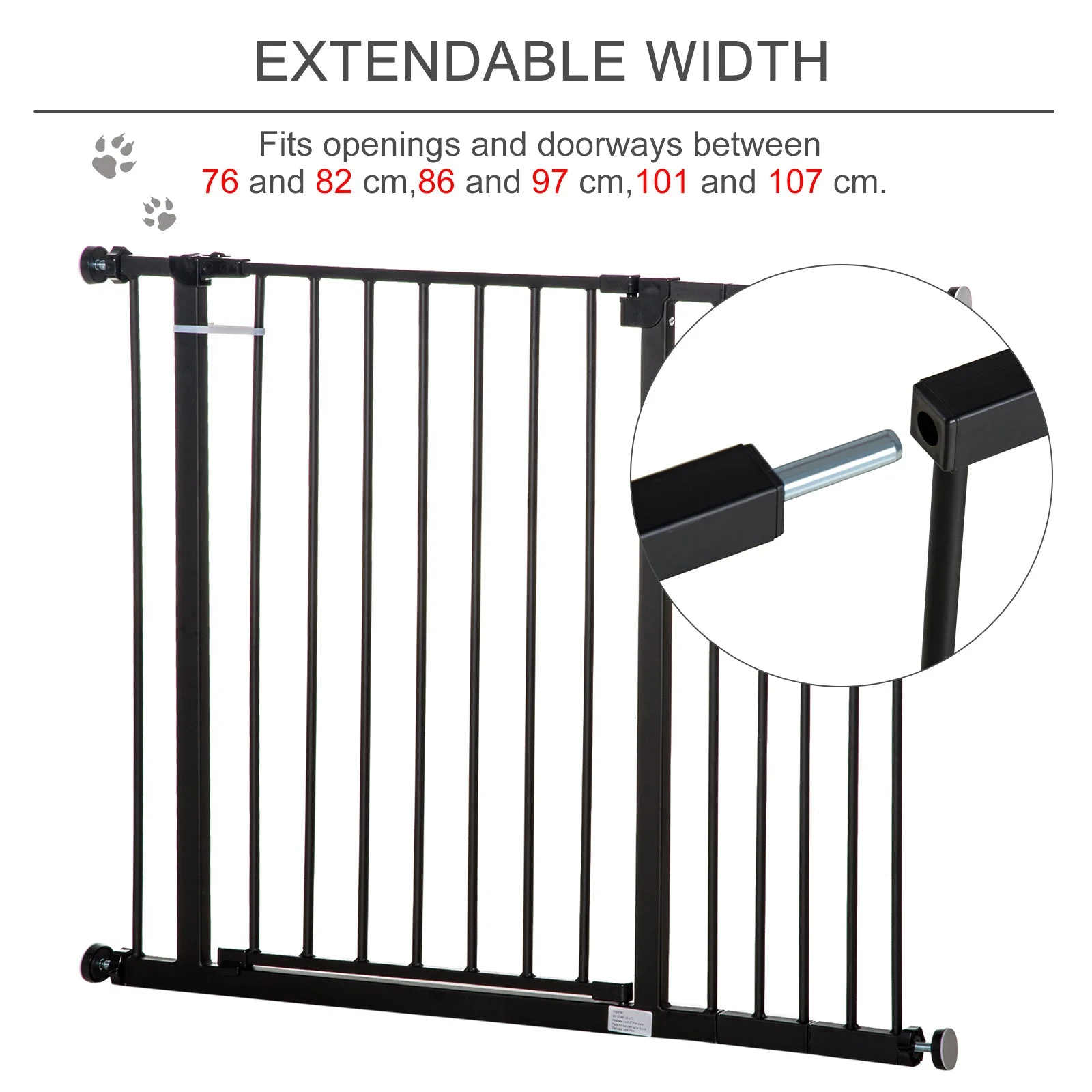 PawHut Pressure Fitted Pet Dog Safety Gate Metal Fence Extending 76-107cm Wide - Image 5