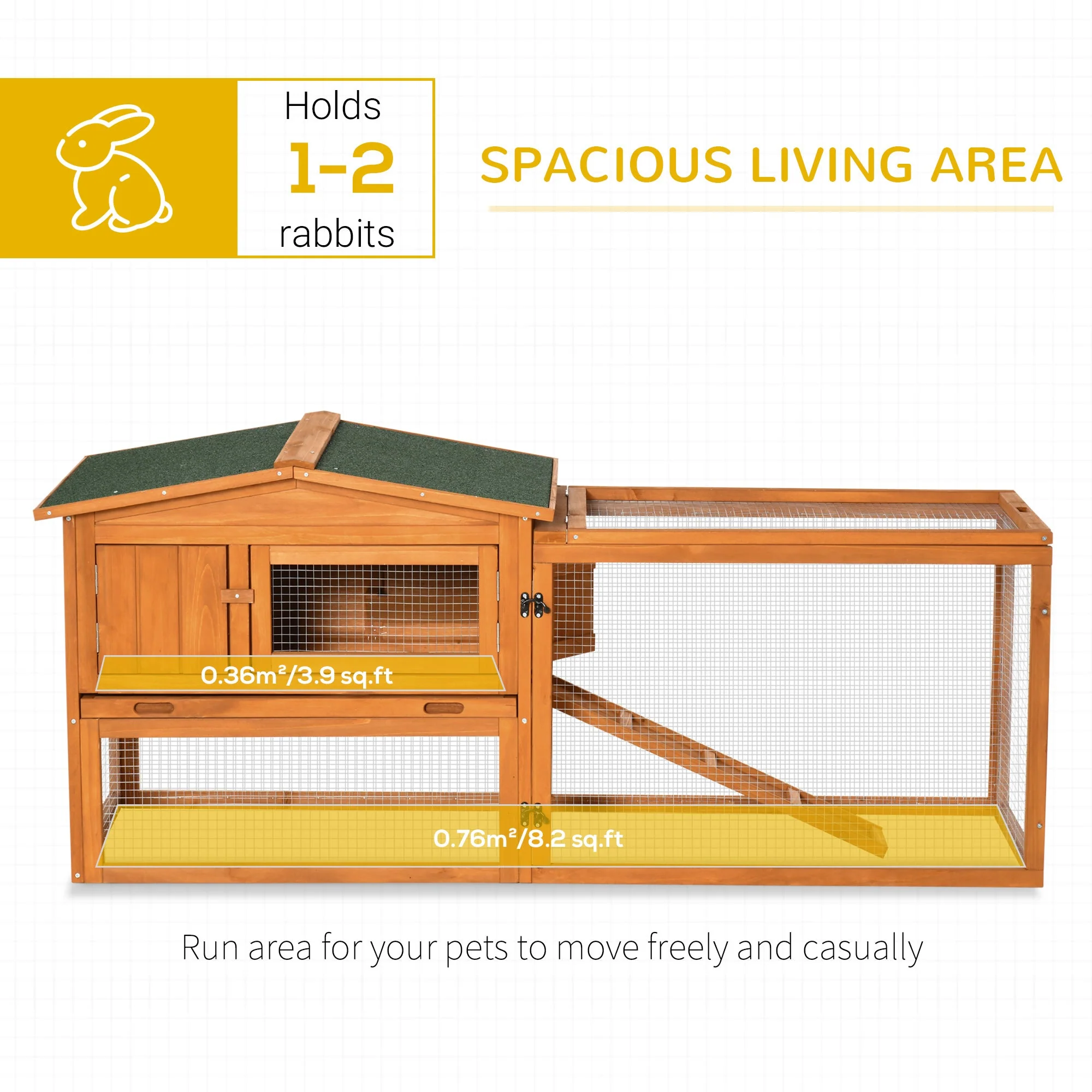 PawHut Rabbit Hutch and Run Outdoor Bunny Cage Wooden Guinea Pig Hide House with Sliding Tray - Image 4