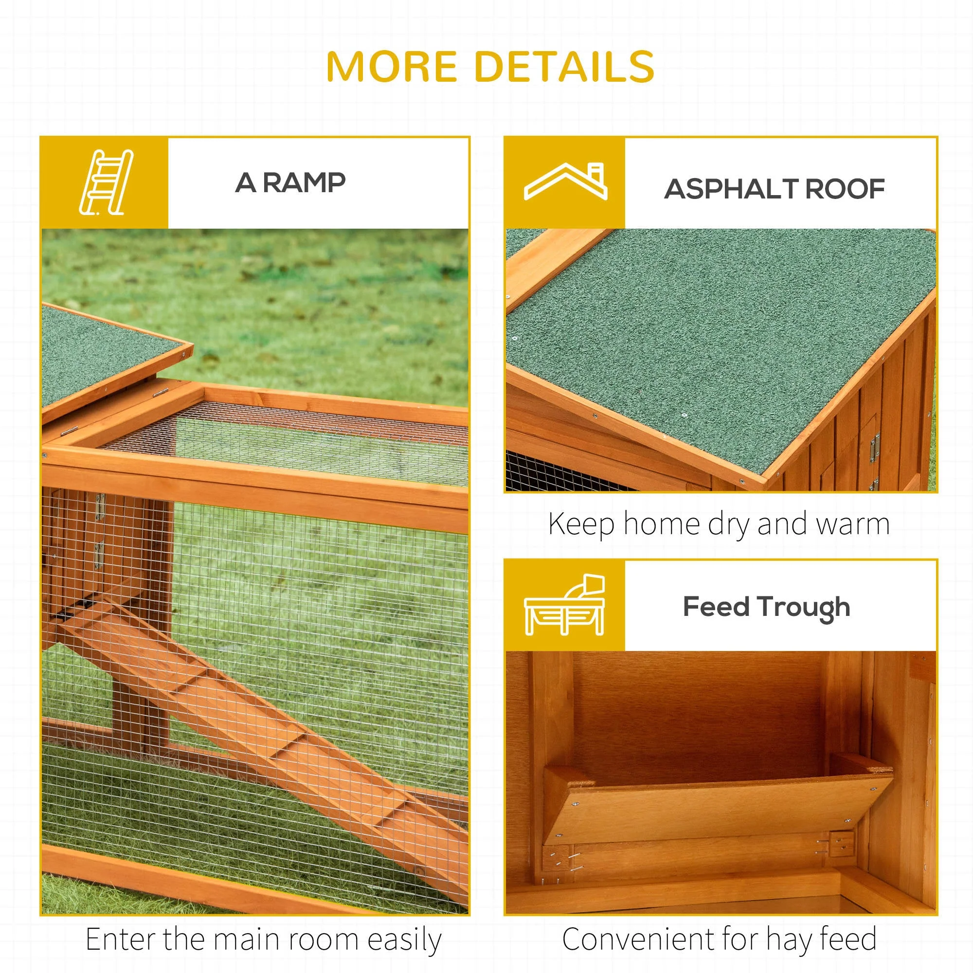 PawHut Rabbit Hutch and Run Outdoor Bunny Cage Wooden Guinea Pig Hide House with Sliding Tray - Image 6