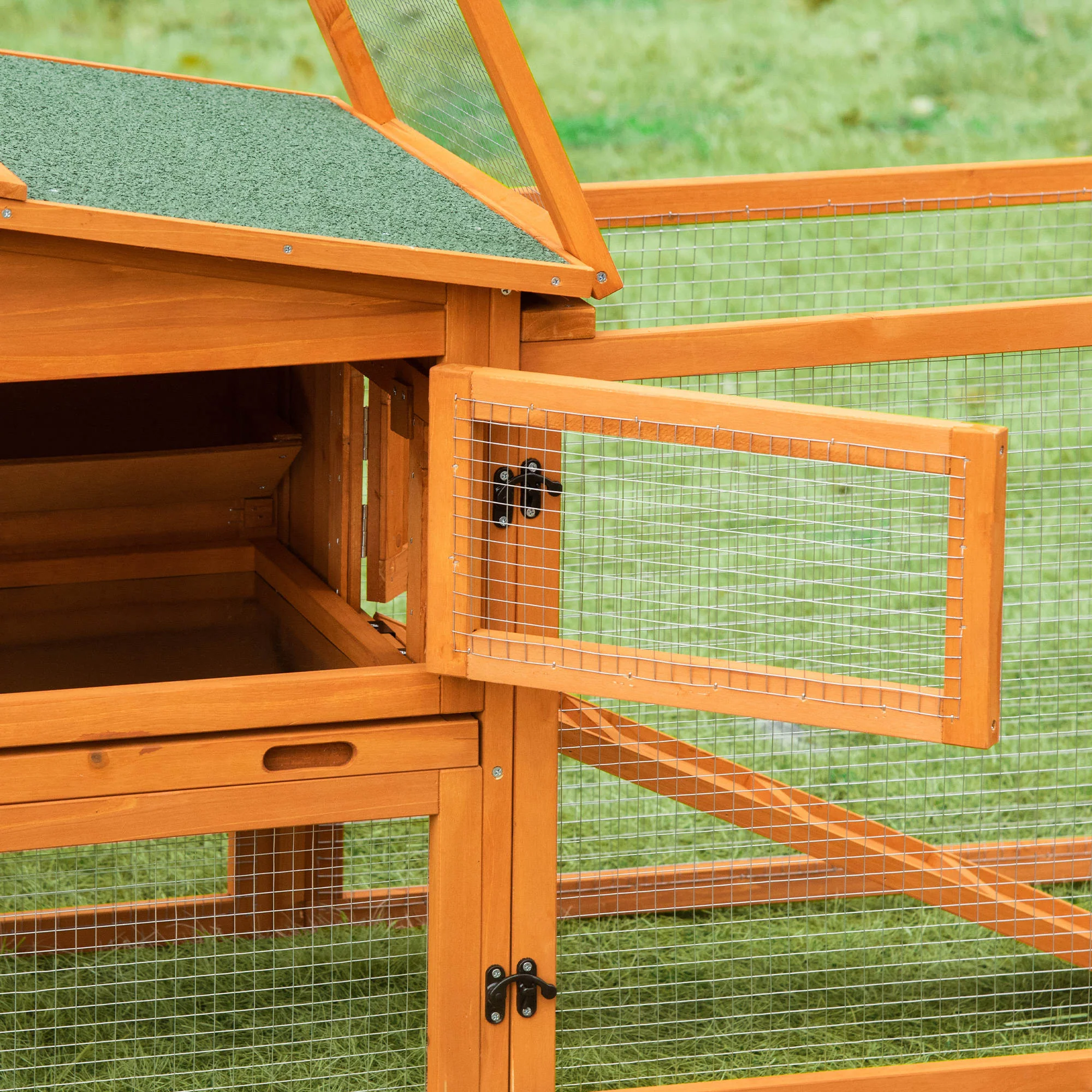 PawHut Rabbit Hutch and Run Outdoor Bunny Cage Wooden Guinea Pig Hide House with Sliding Tray - Image 7