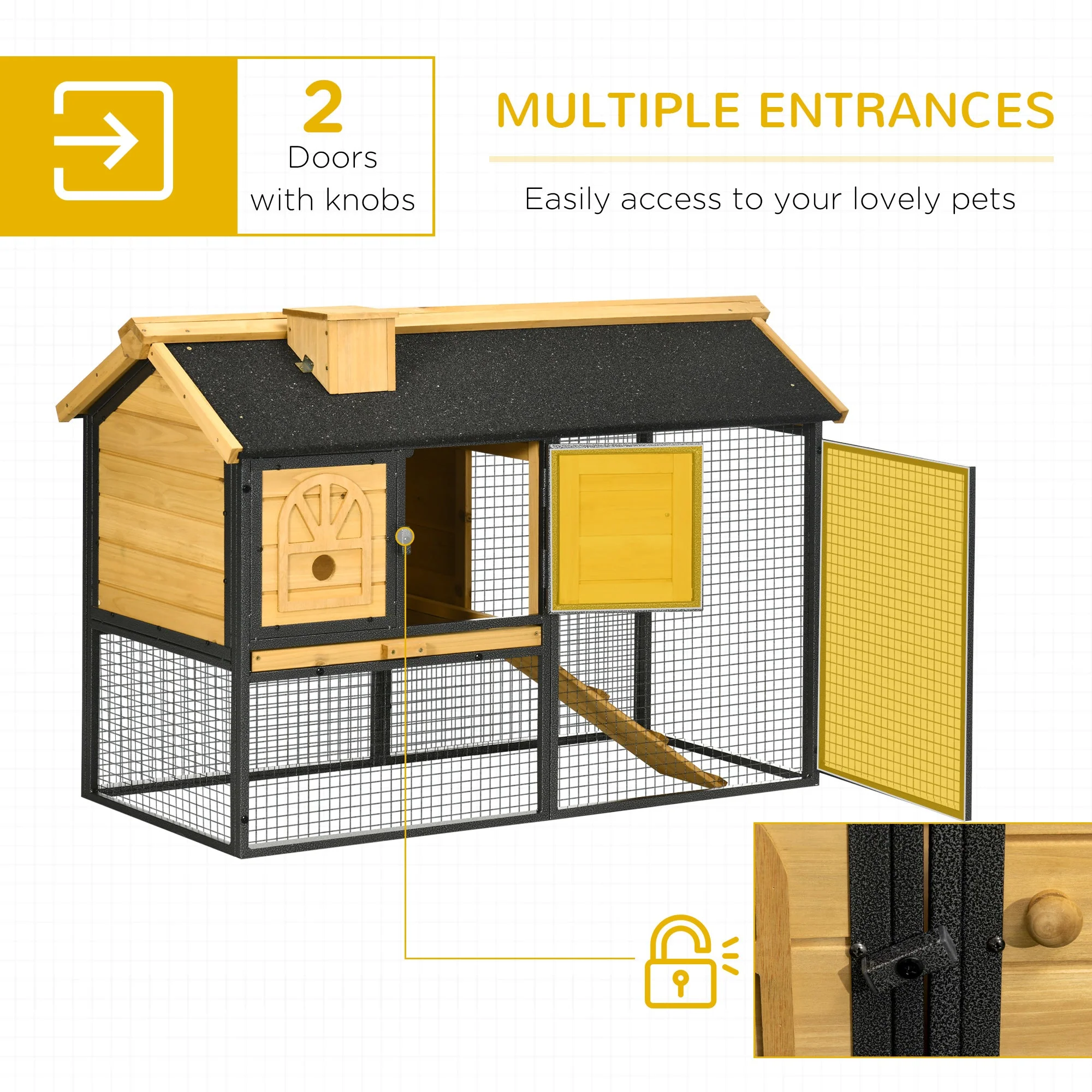 PawHut Rabbit Hutch Outdoor Bunny Cage with Run - Image 5