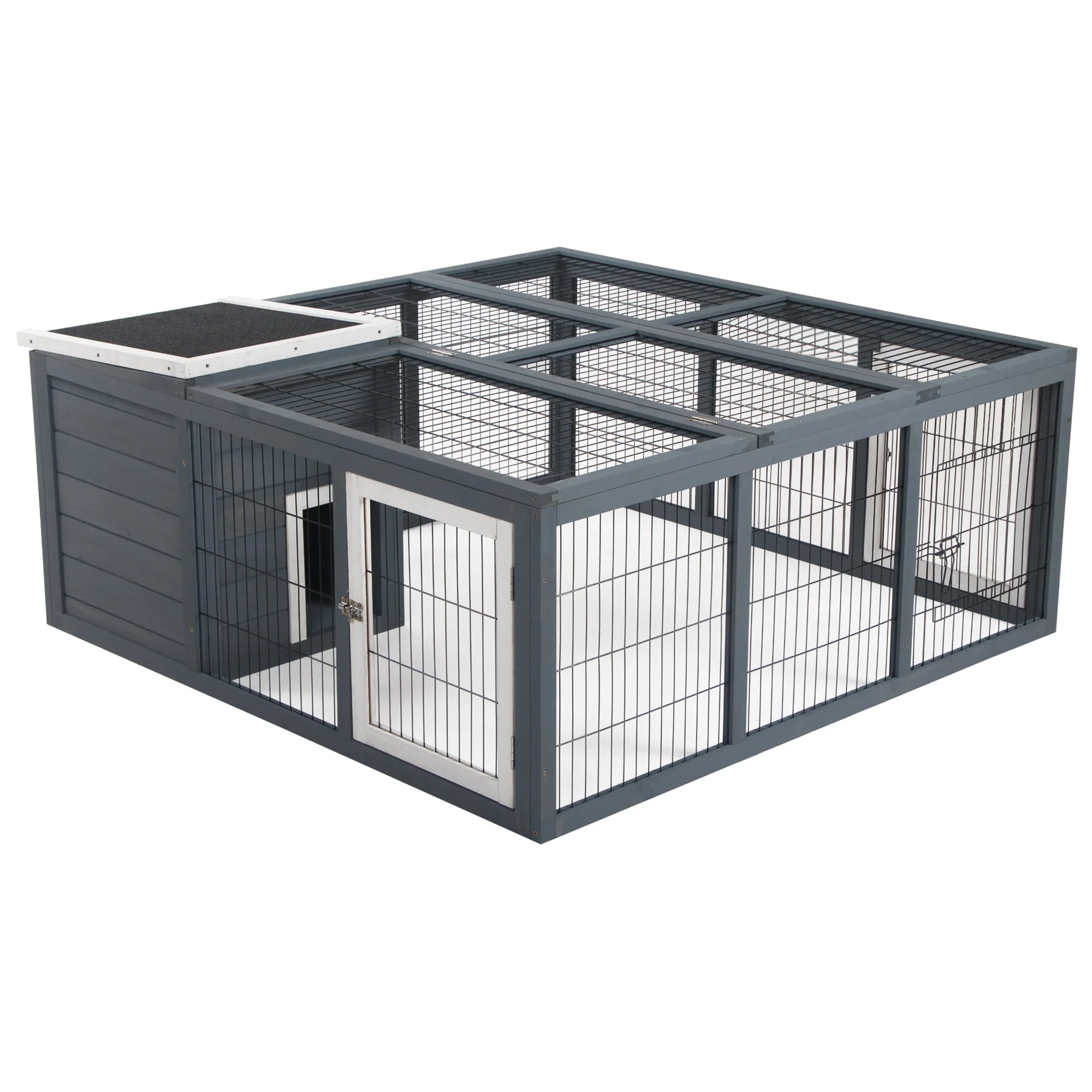 PawHut Rabbit Hutch Small Animal Guinea Pig House with Openable Main House & Run Roof - Image 2