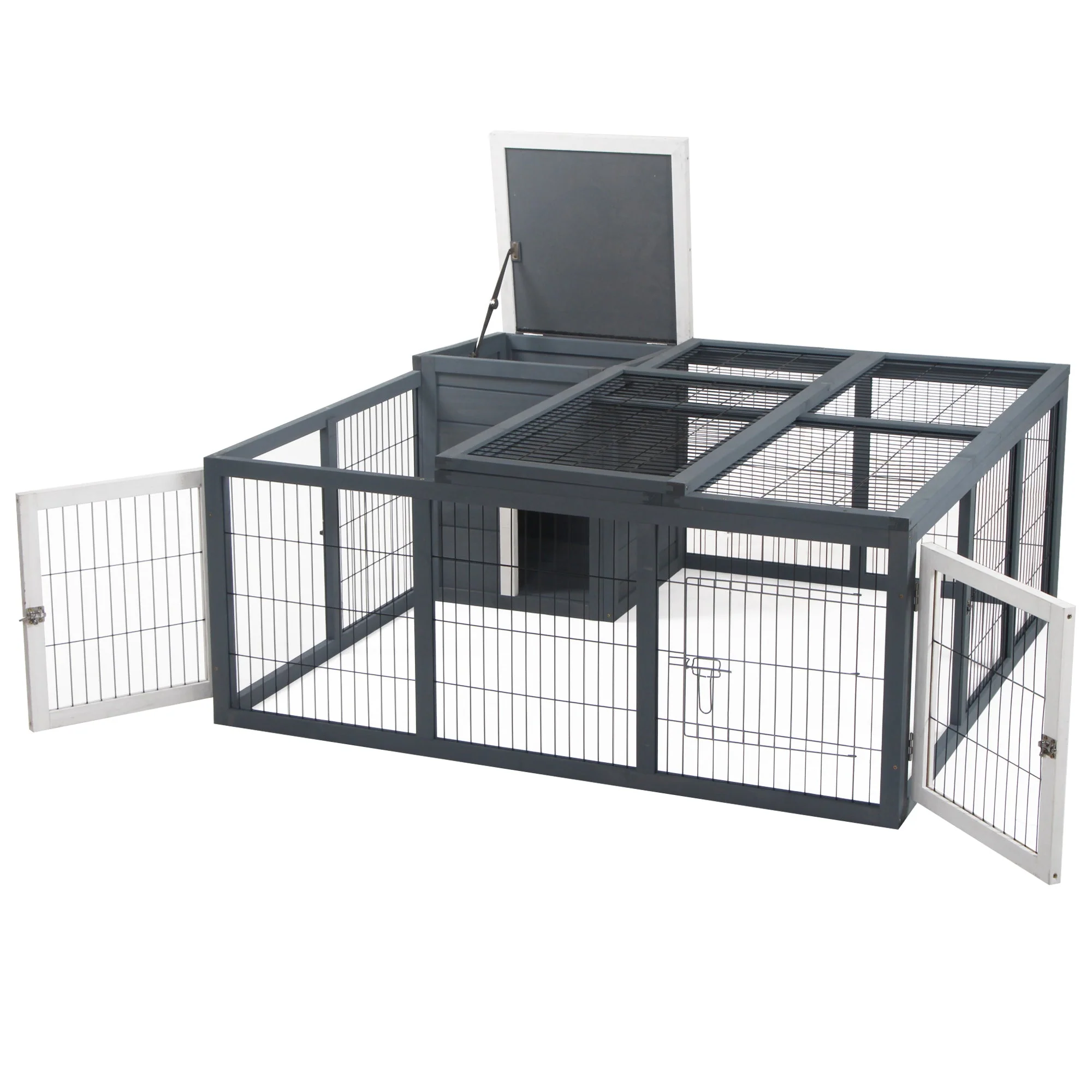 PawHut Rabbit Hutch Small Animal Guinea Pig House with Openable Main House & Run Roof - Image 8