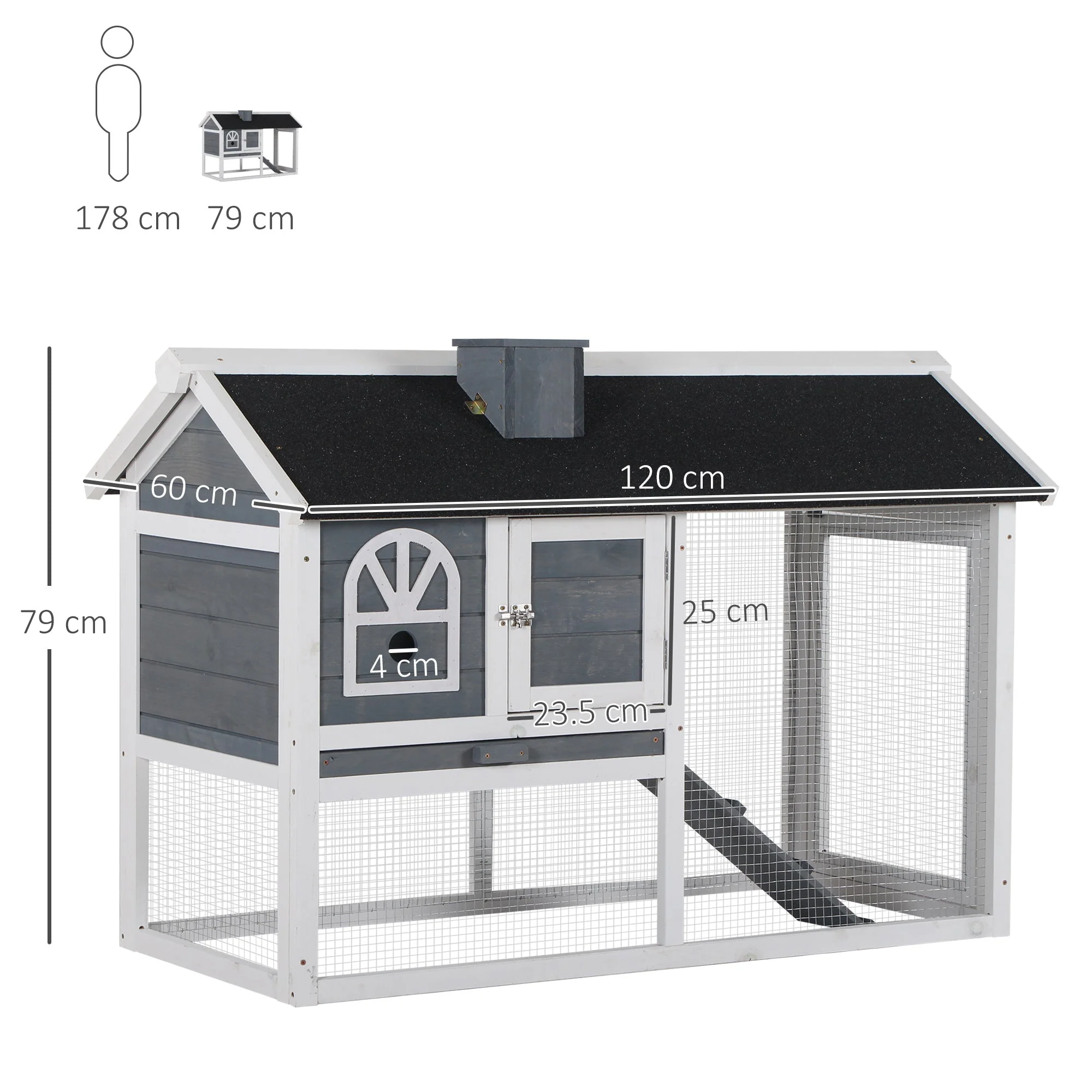 PawHut Rabbit Hutch Wood Bunny Cage Run Guinea Pig Hutch for Outdoor Indoor w/ Pull Out Tray Run Box Ramp - Image 7