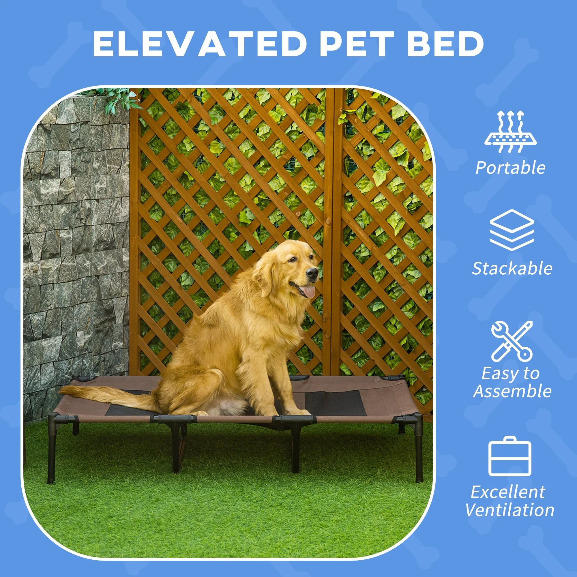 PawHut Raised Dog Bed Cooling Elevated Pet Cot with Breathable Mesh for Indoor Outdoor Use Brown - Image 3
