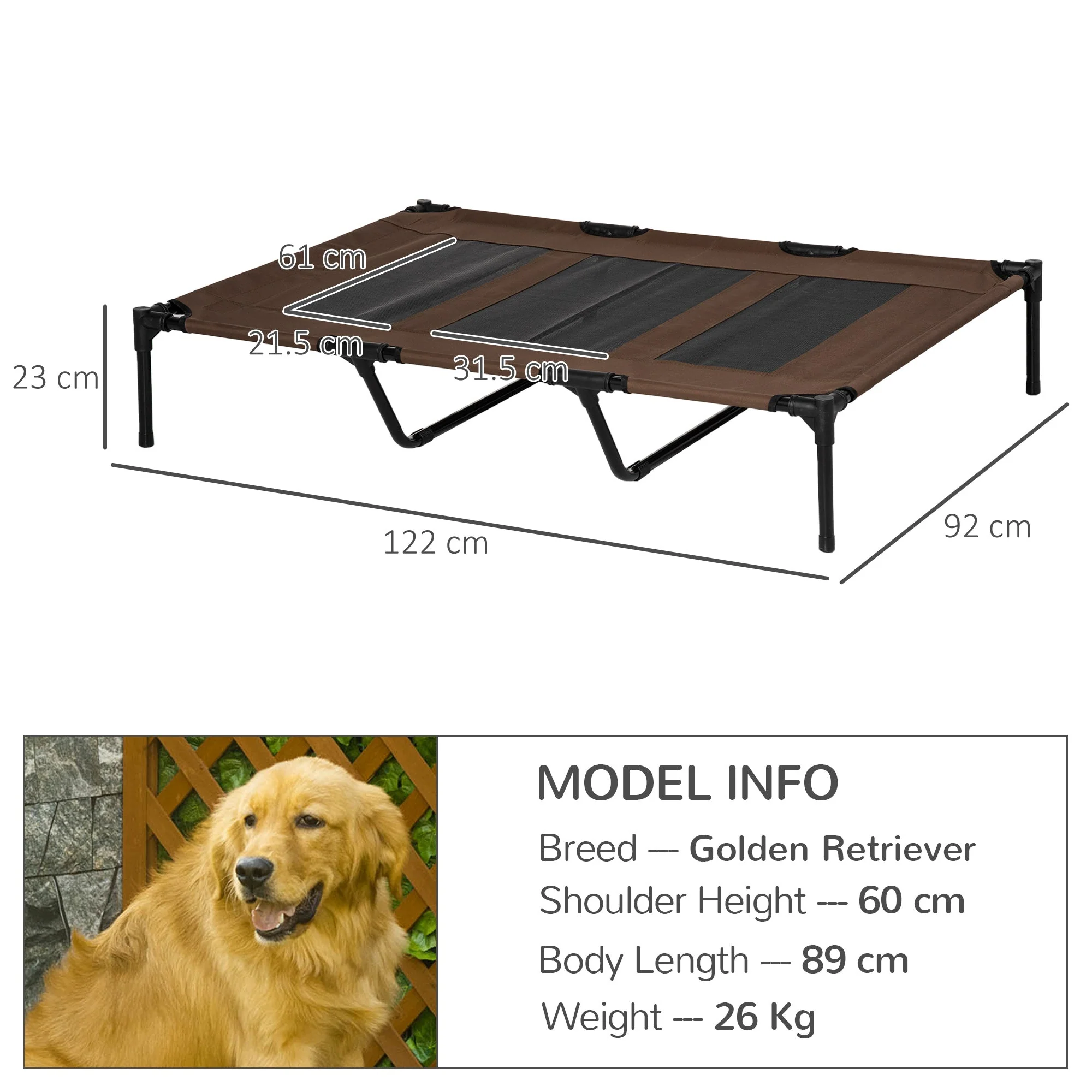 PawHut Raised Dog Bed Cooling Elevated Pet Cot with Breathable Mesh for Indoor Outdoor Use Brown - Image 5