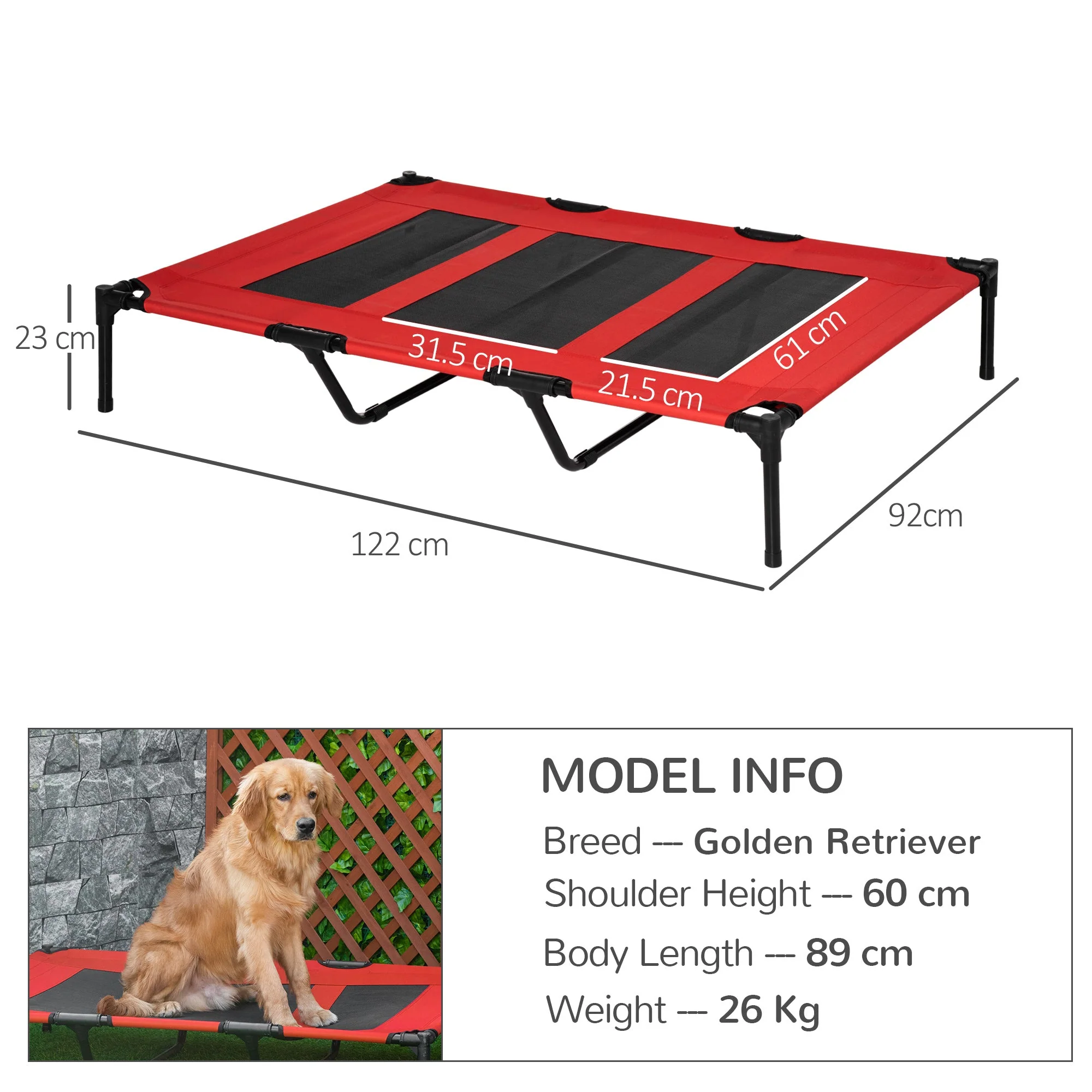 Pawhut Raised Dog Bed Cooling Elevated Pet Cot With Breathable Mesh For Indoor Outdoor Use Red - Image 2