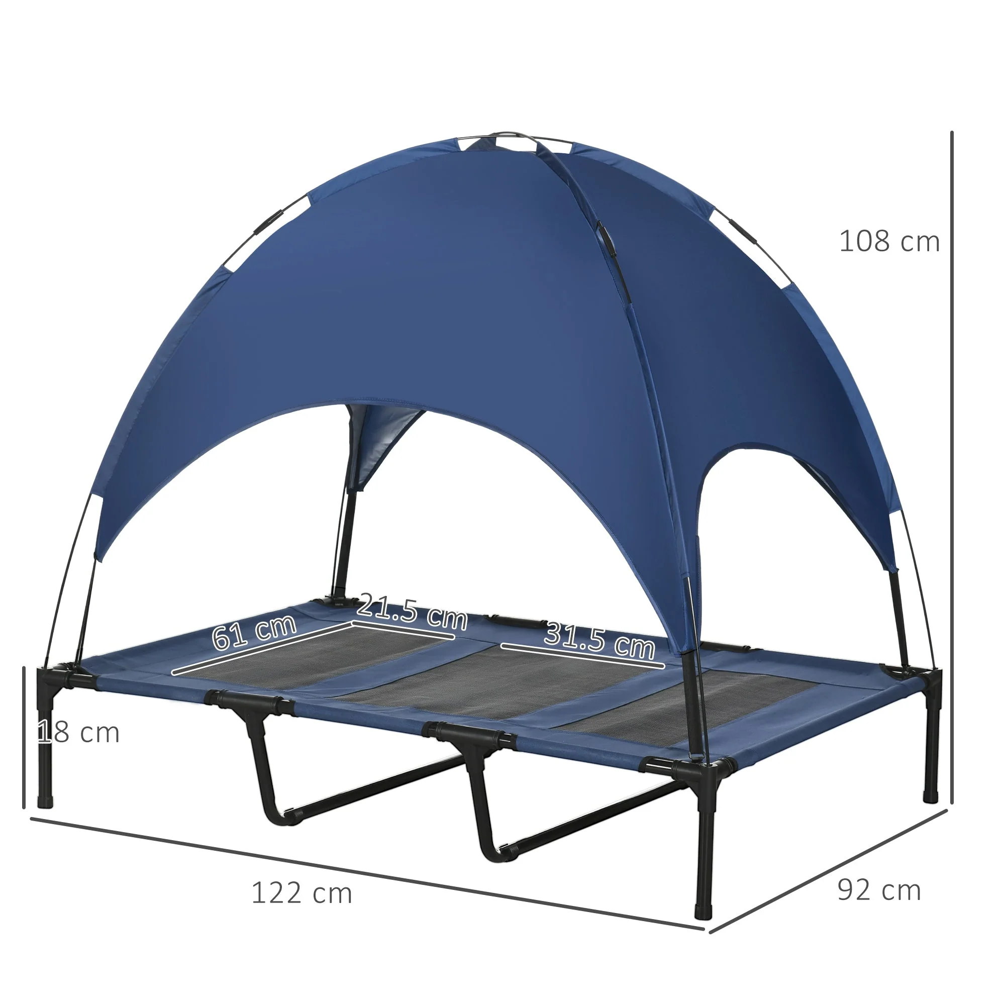 PawHut Raised Dog Bed Waterproof Elevated Pet Cot with Breathable Mesh UV Protection Canopy Blue - Image 2