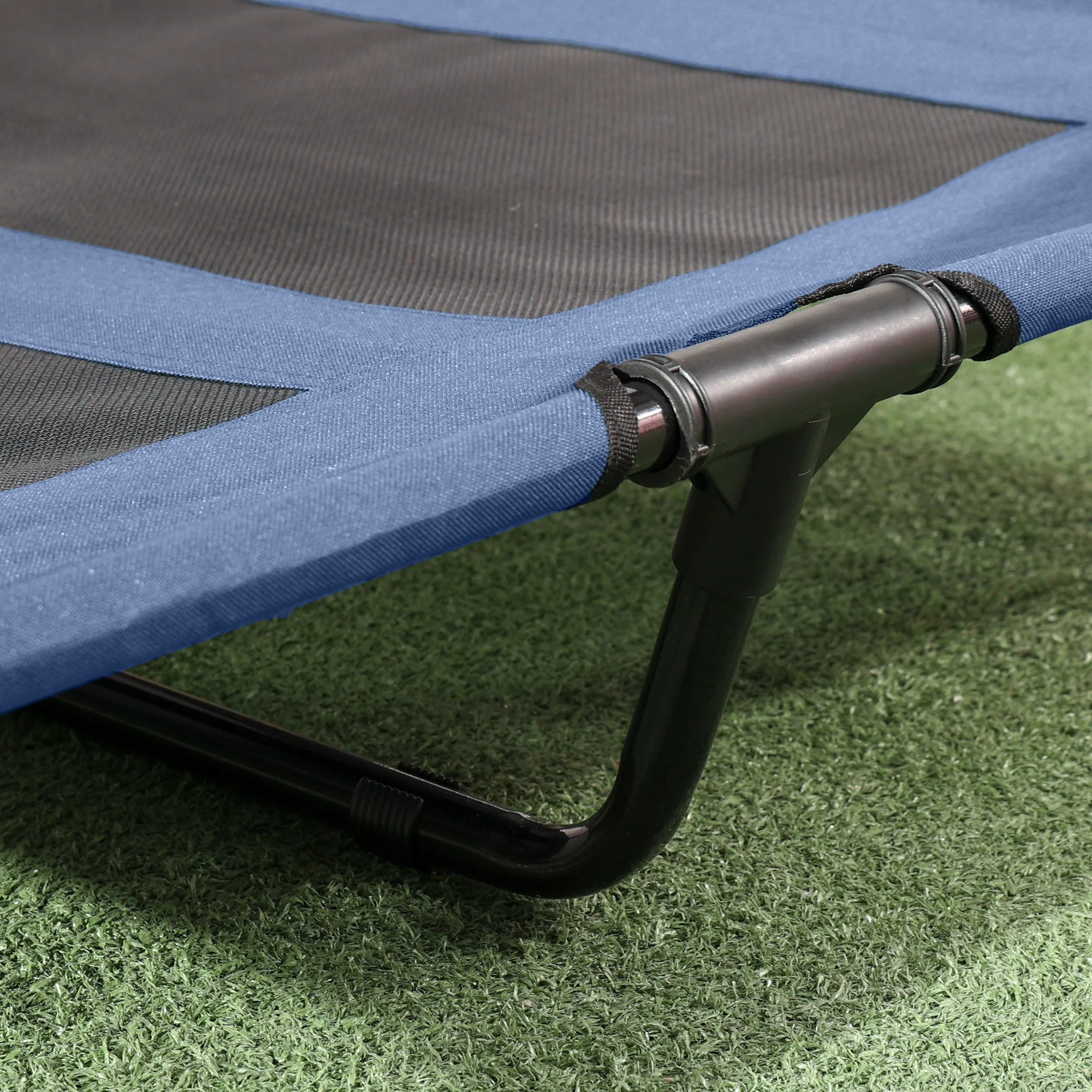 PawHut Raised Dog Bed Waterproof Elevated Pet Cot with Breathable Mesh UV Protection Canopy Blue - Image 8