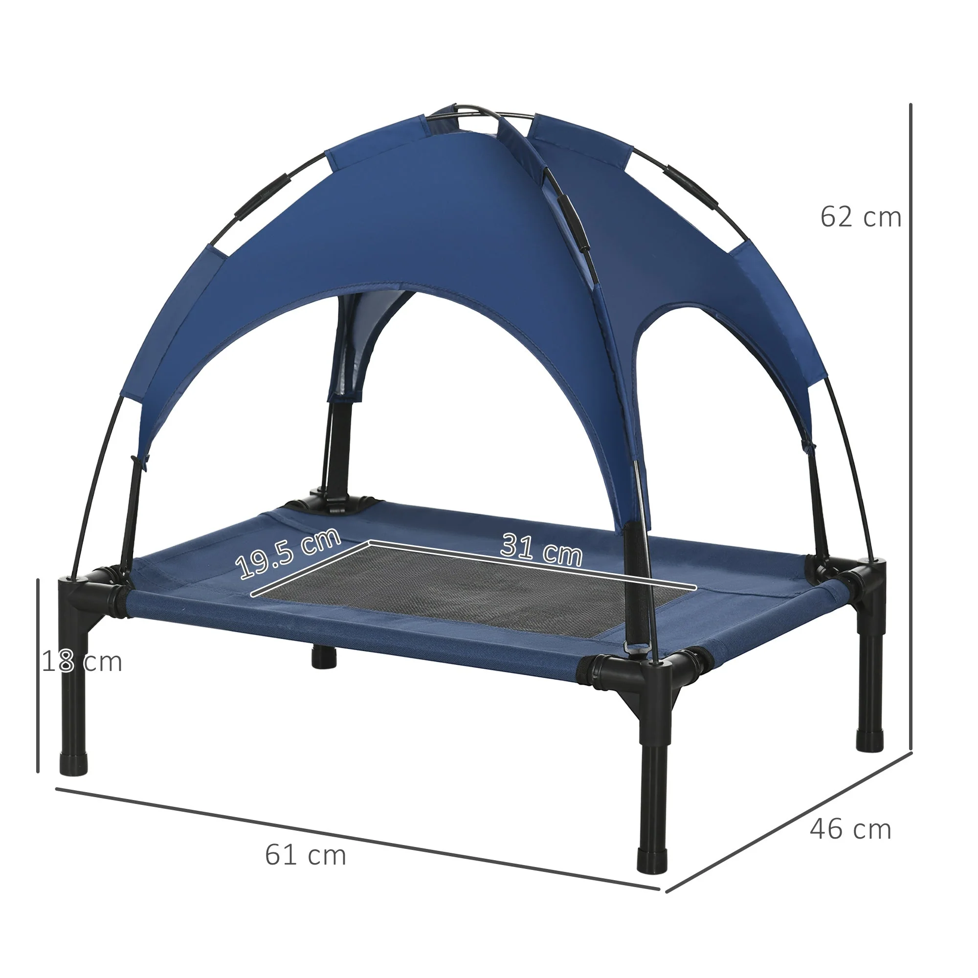 PawHut Raised Dog Bed Waterproof Elevated Pet Cot with Breathable Mesh UV Protection Canopy Blue - Image 2