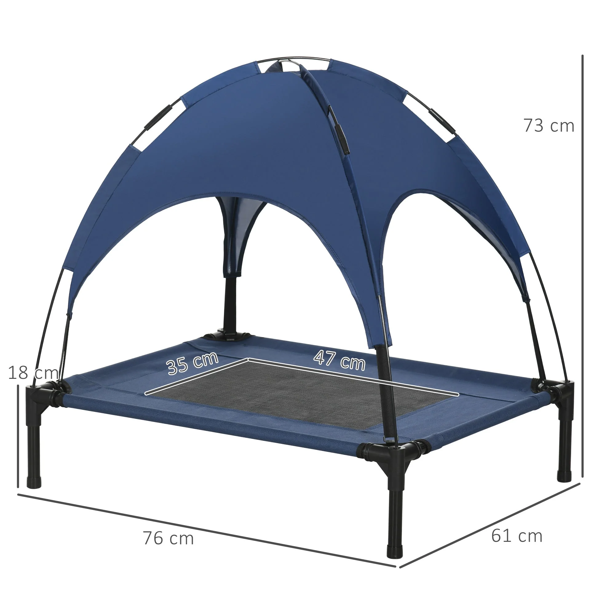 PawHut Raised Dog Bed Waterproof Elevated Pet Cot with Breathable Mesh UV Protection Canopy Blue - Image 6