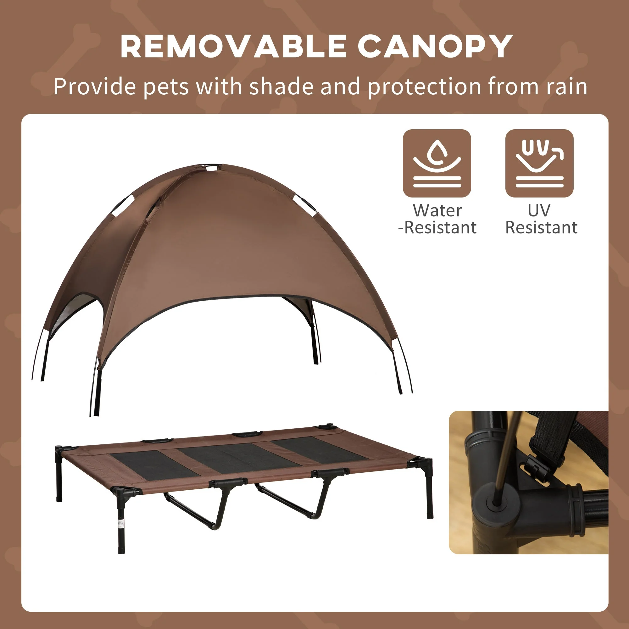PawHut Raised Dog Bed Waterproof Elevated Pet Cot with Breathable Mesh UV Protection Canopy Coffee - Image 5