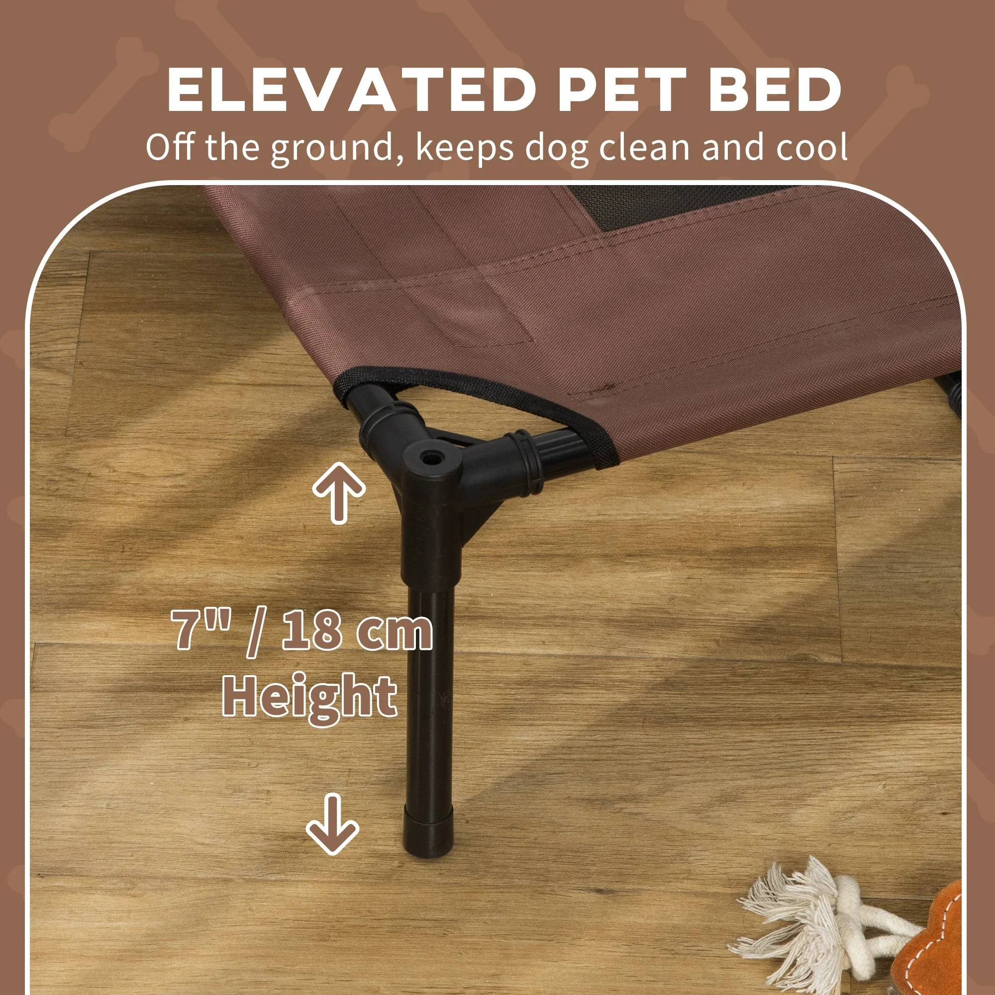 PawHut Raised Dog Bed Waterproof Elevated Pet Cot with Breathable Mesh UV Protection Canopy Coffee - Image 6
