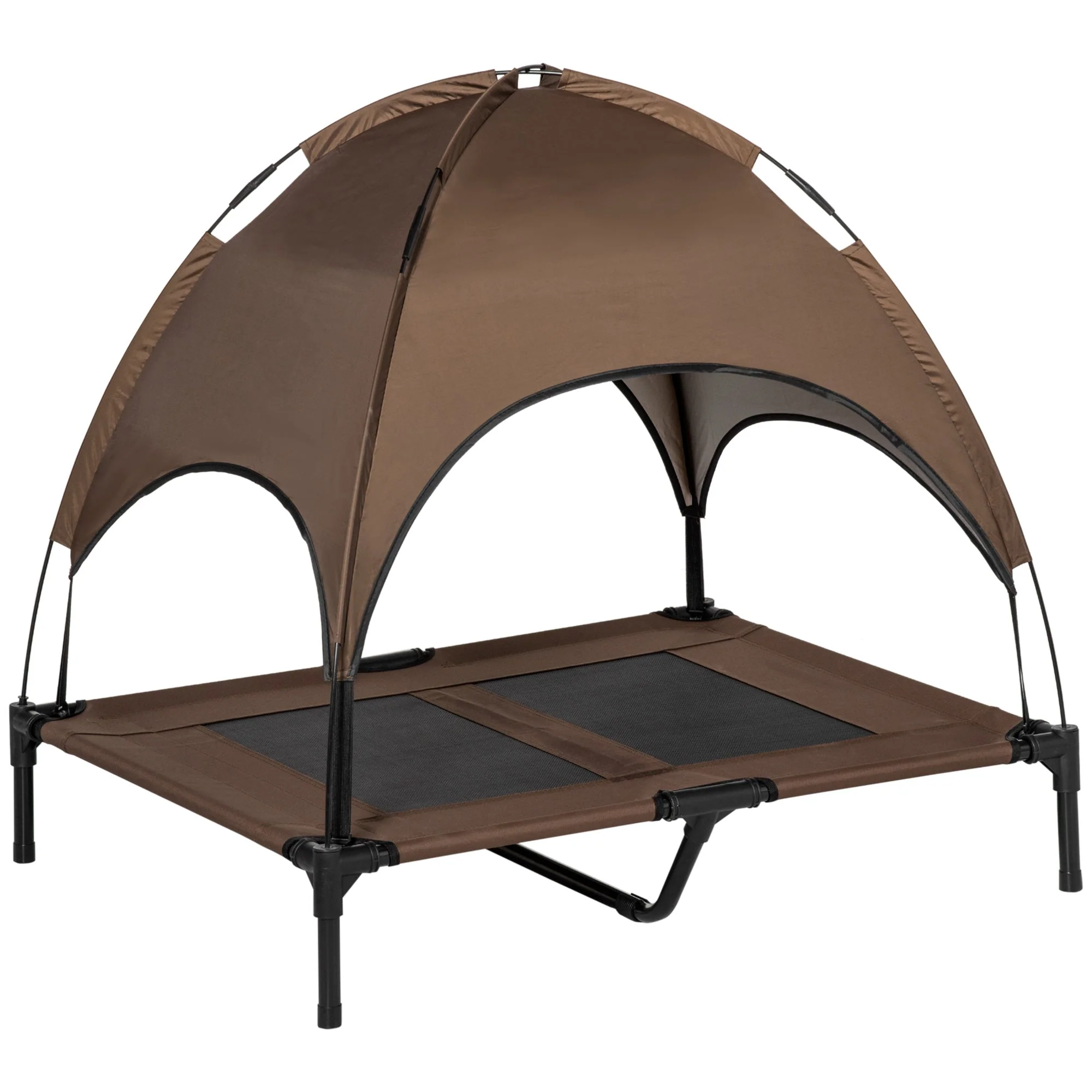 PawHut Raised Dog Bed Waterproof Elevated Pet Cot with Breathable Mesh UV Protection Canopy Coffee - Image 4