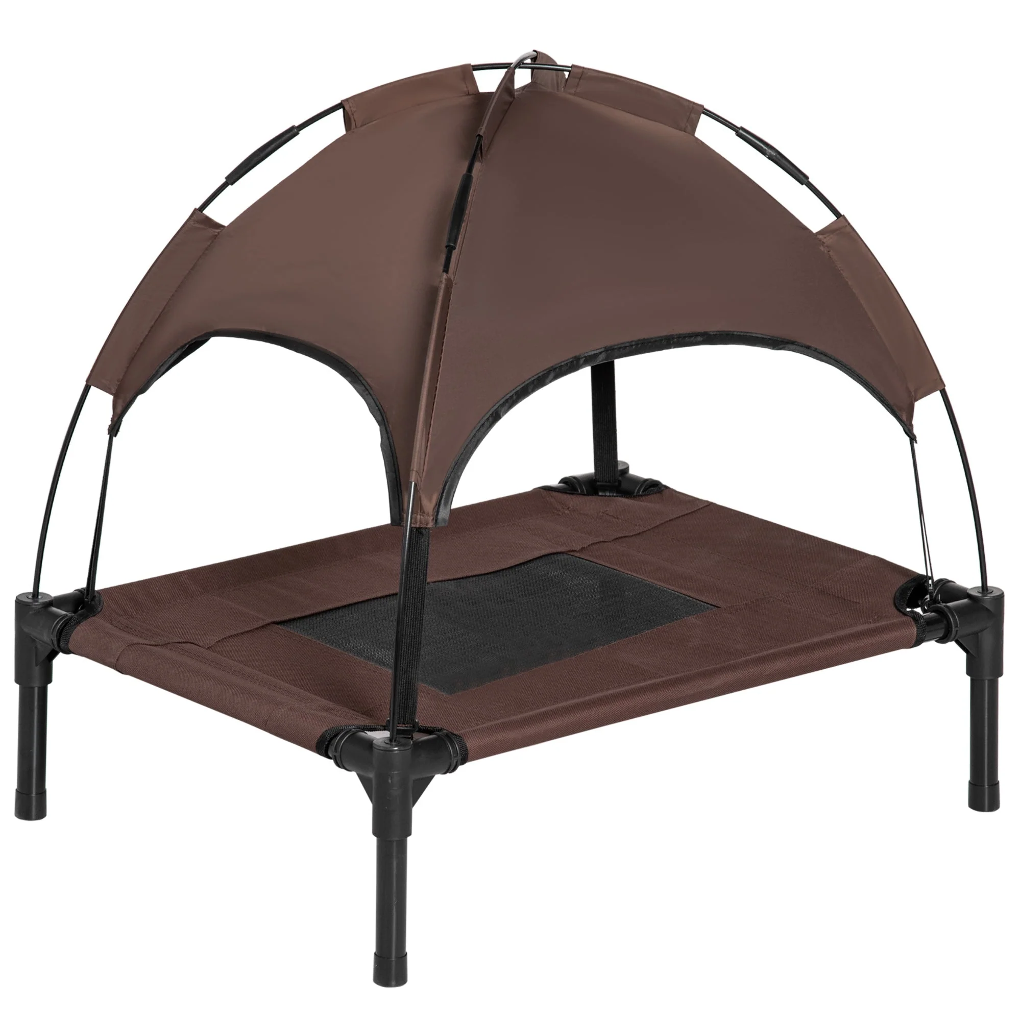 PawHut Raised Dog Bed Waterproof Elevated Pet Cot with Breathable Mesh UV Protection Canopy Coffee - Image 3