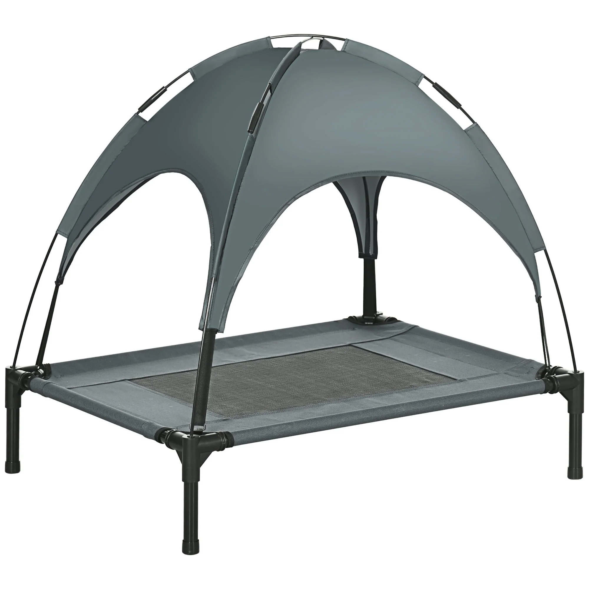 PawHut Raised Dog Bed Waterproof Elevated Pet Cot with Breathable Mesh UV Protection Canopy Grey - Image 2