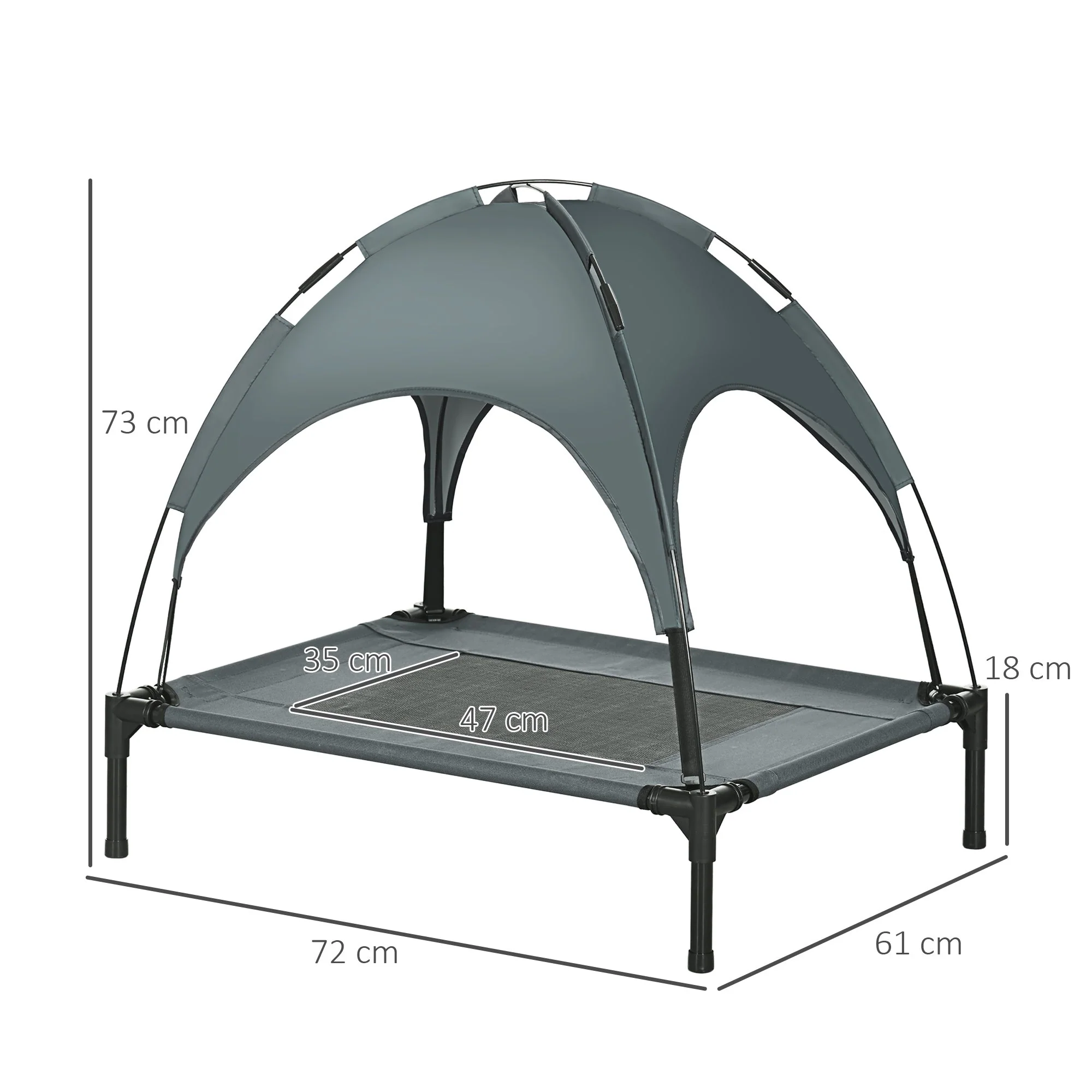 PawHut Raised Dog Bed Waterproof Elevated Pet Cot with Breathable Mesh UV Protection Canopy Grey - Image 4