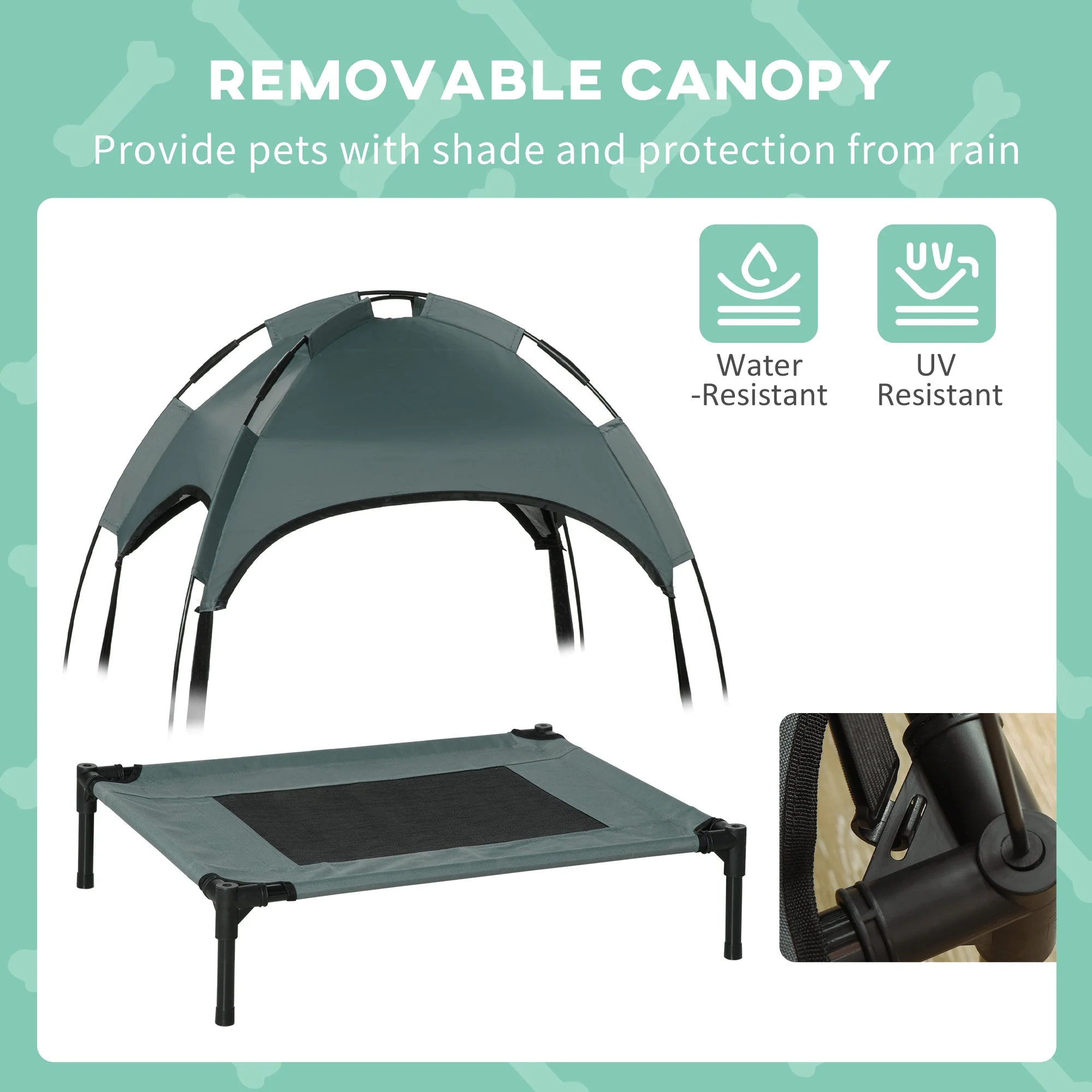 PawHut Raised Dog Bed Waterproof Elevated Pet Cot with Breathable Mesh UV Protection Canopy Grey - Image 2