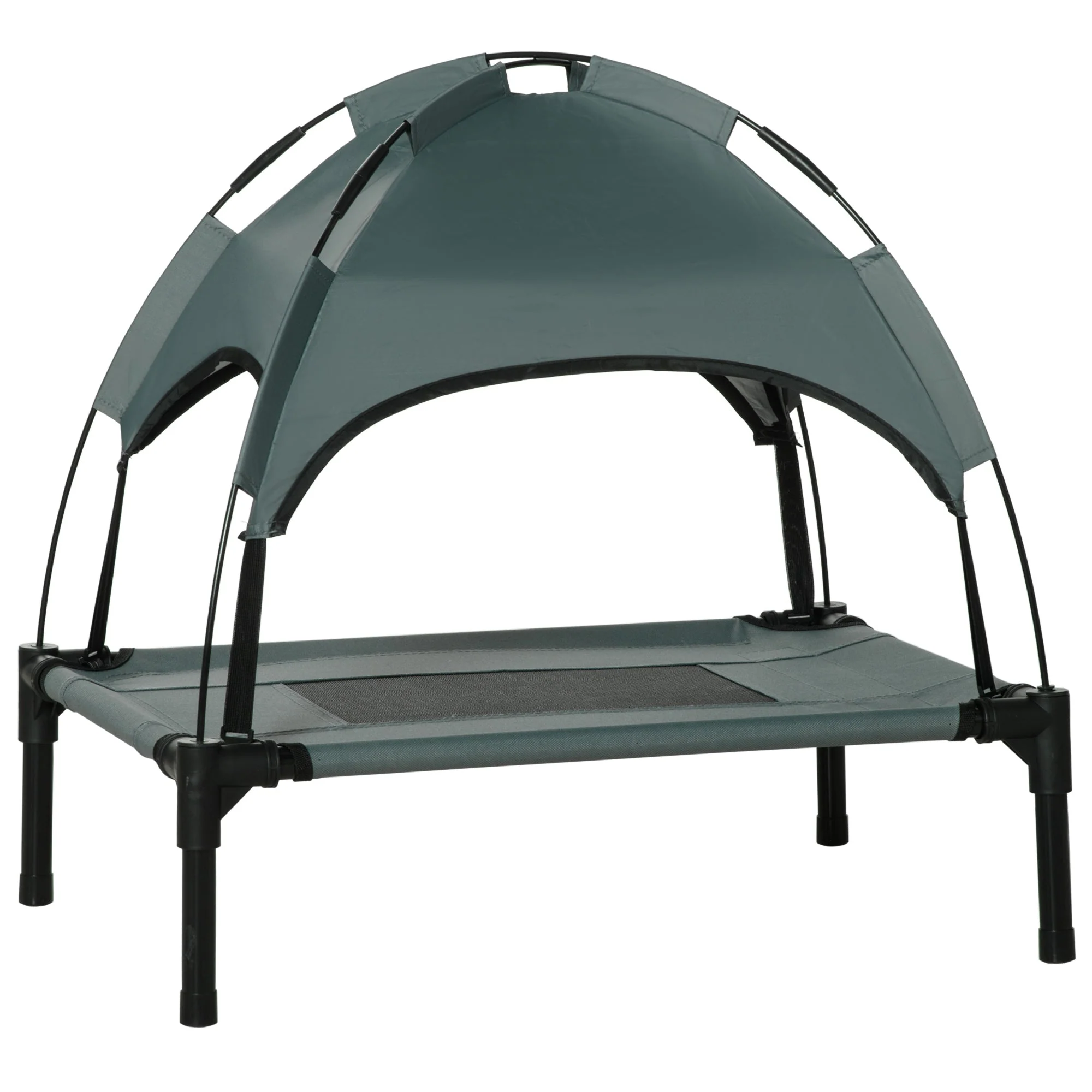 PawHut Raised Dog Bed Waterproof Elevated Pet Cot with Breathable Mesh UV Protection Canopy Grey - Image 3