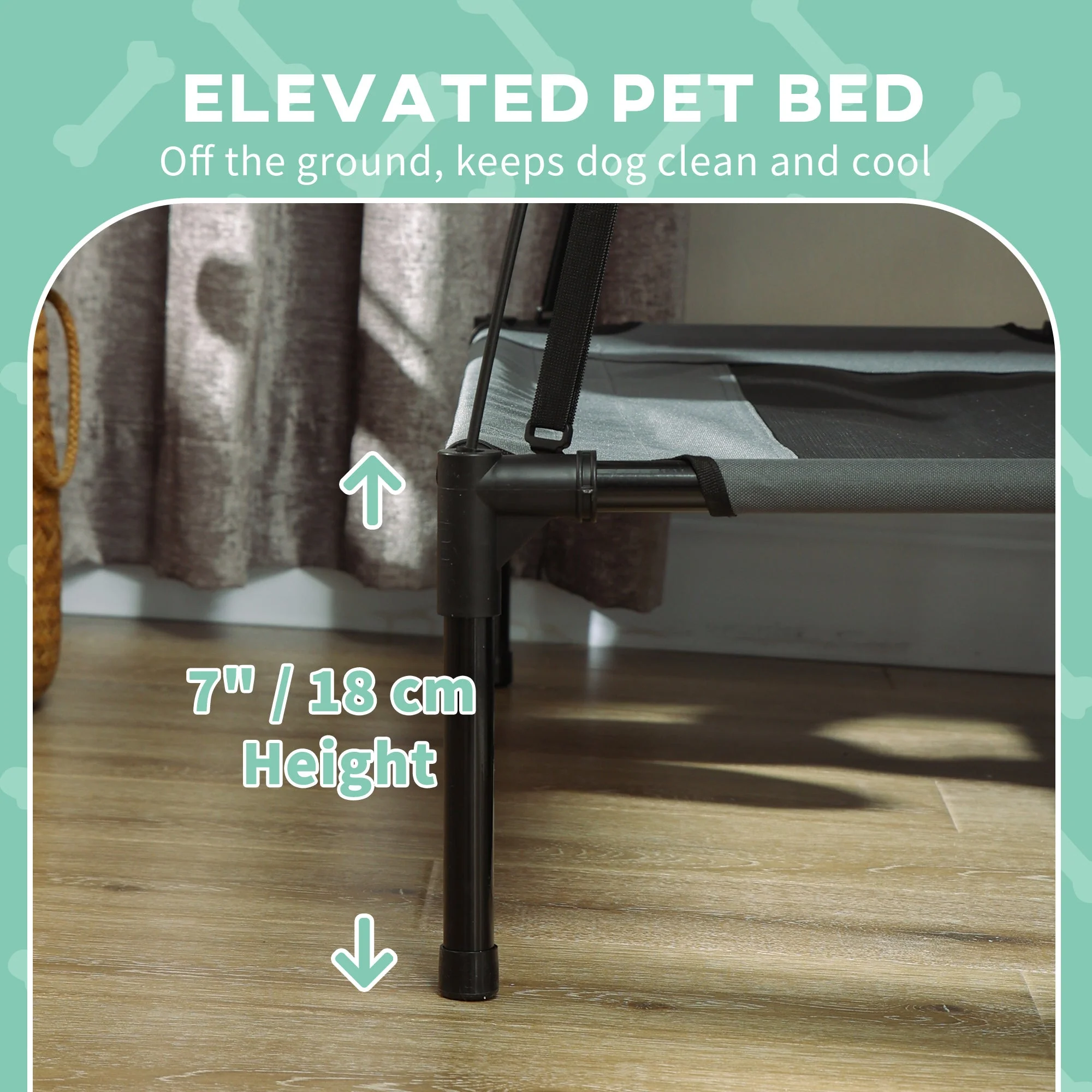 PawHut Raised Dog Bed Waterproof Elevated Pet Cot with Breathable Mesh UV Protection Canopy Grey - Image 7
