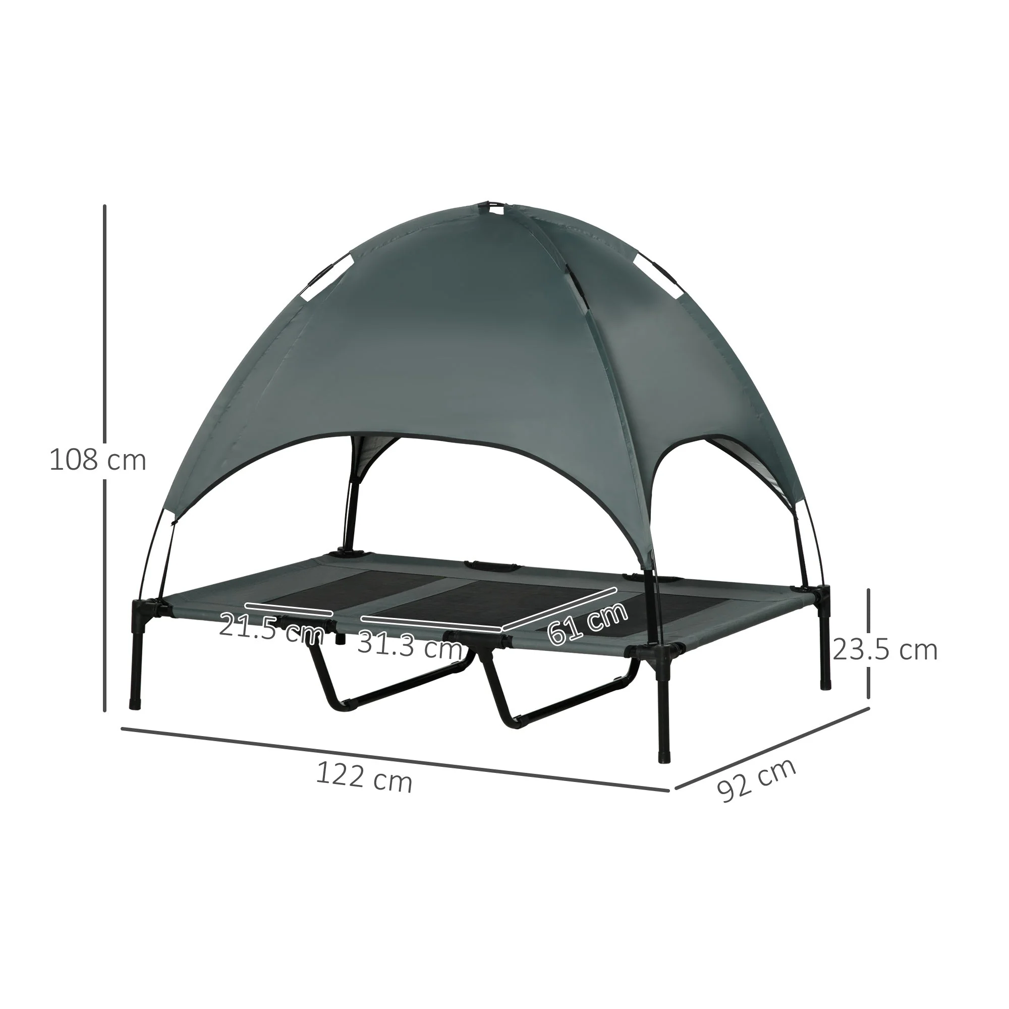 PawHut Raised Dog Bed Waterproof Elevated Pet Cot with Breathable Mesh UV Protection Canopy Grey - Image 2